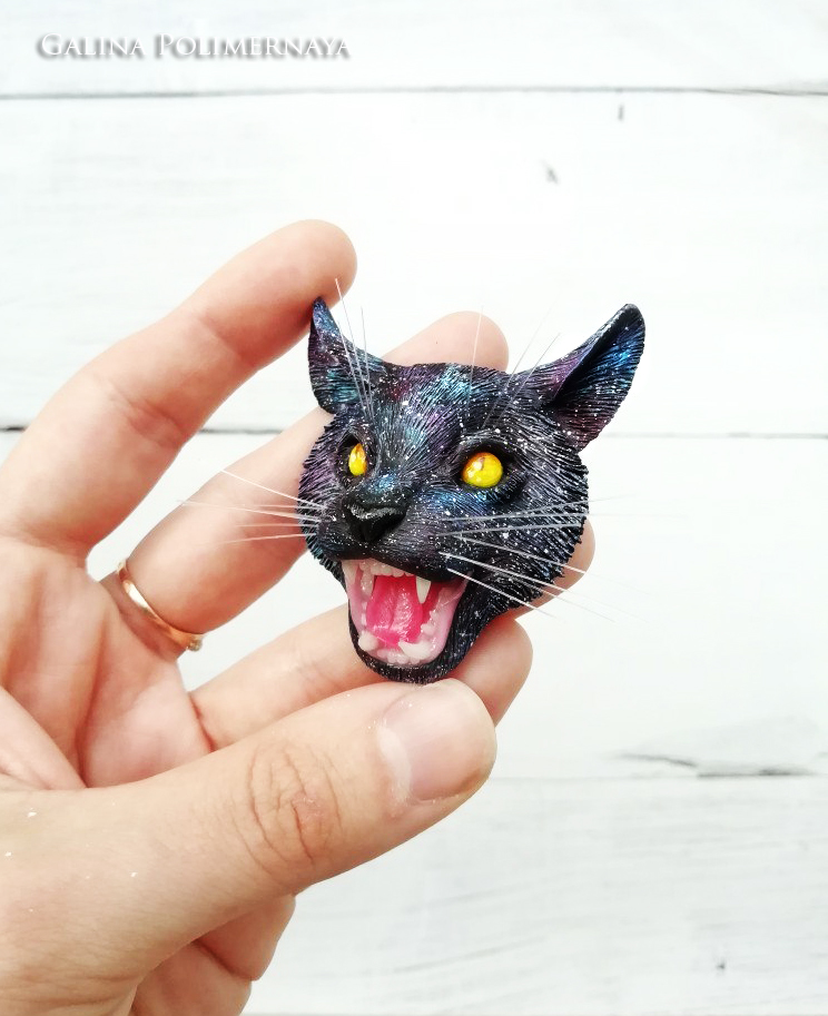 Brooch Cosmo-who? - My, Brooch, Space, cat, Polymer clay, Лепка, Needlework without process, Handmade, Longpost