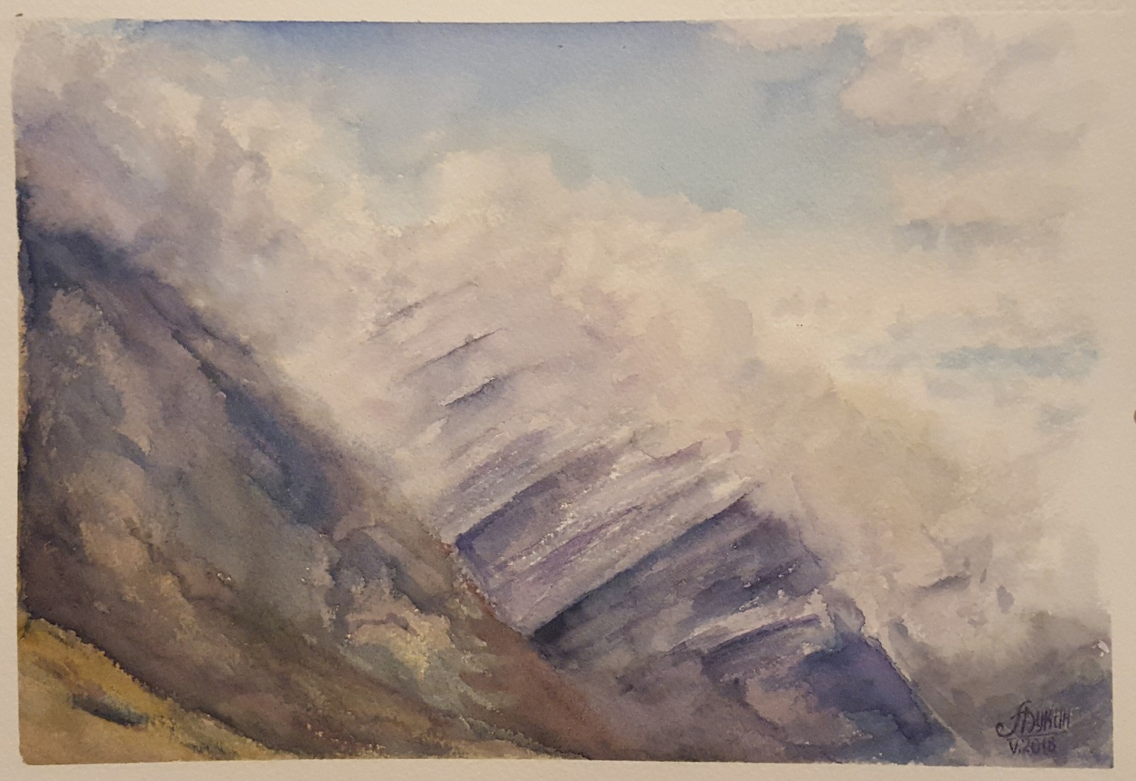 The mountains. - My, Watercolor, Landscape, Painting, The mountains, Sky