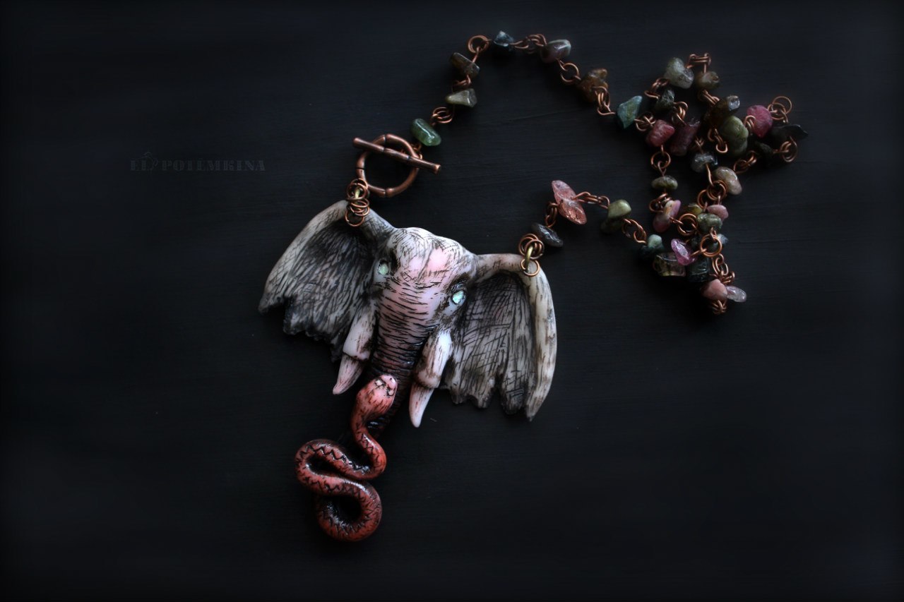 polymer surrealism - My, Polymer clay, Surrealism, Elephants, Snake, Longpost