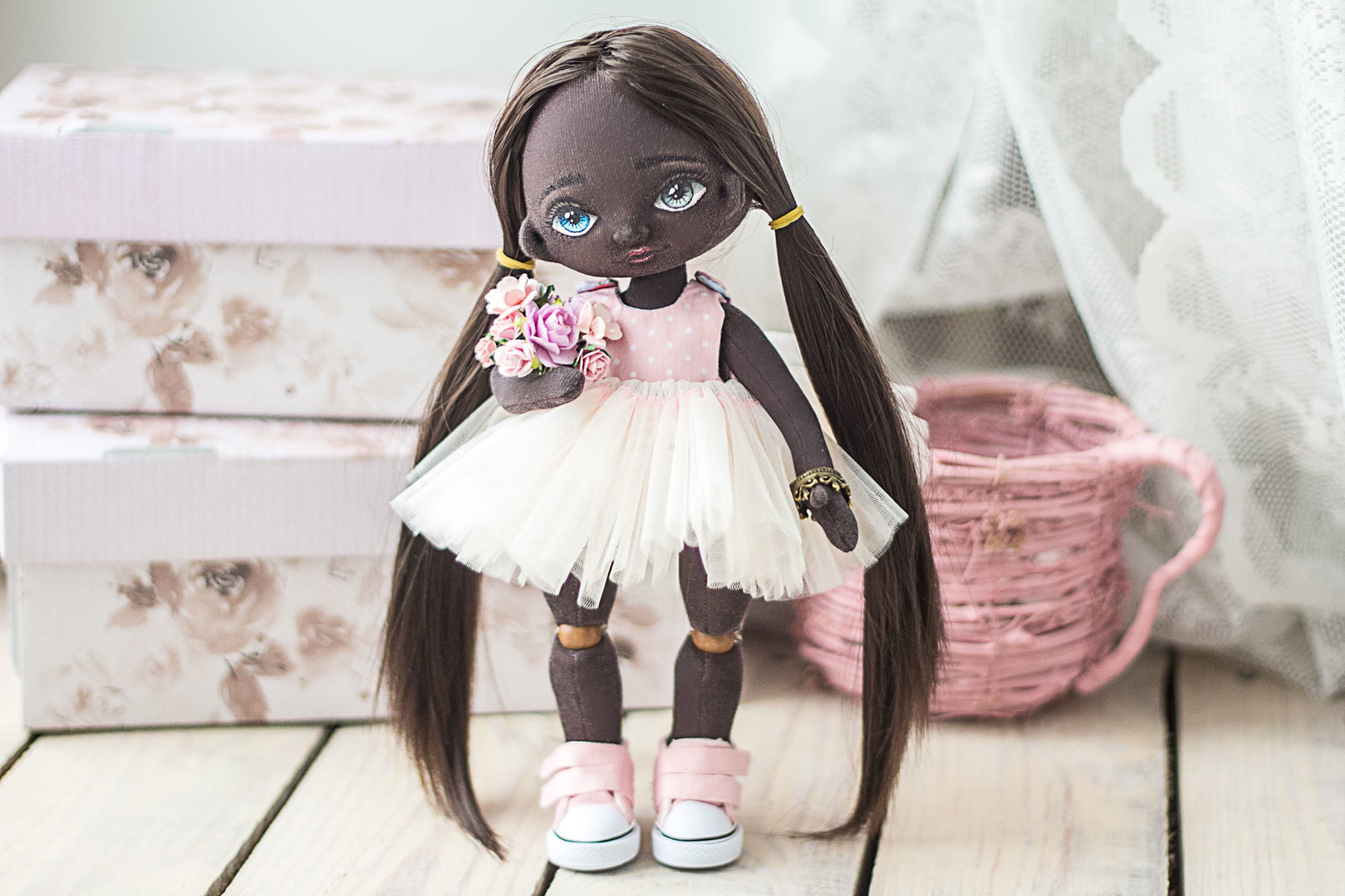 Textile black woman with heterochromia - My, Black people, Doll, Textile doll, Longpost