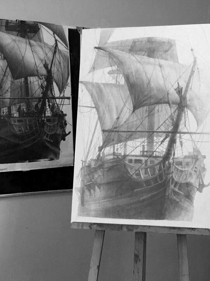 Drawing - My, Drawing, Porter, Graphite, Pencil, Ship, Longpost