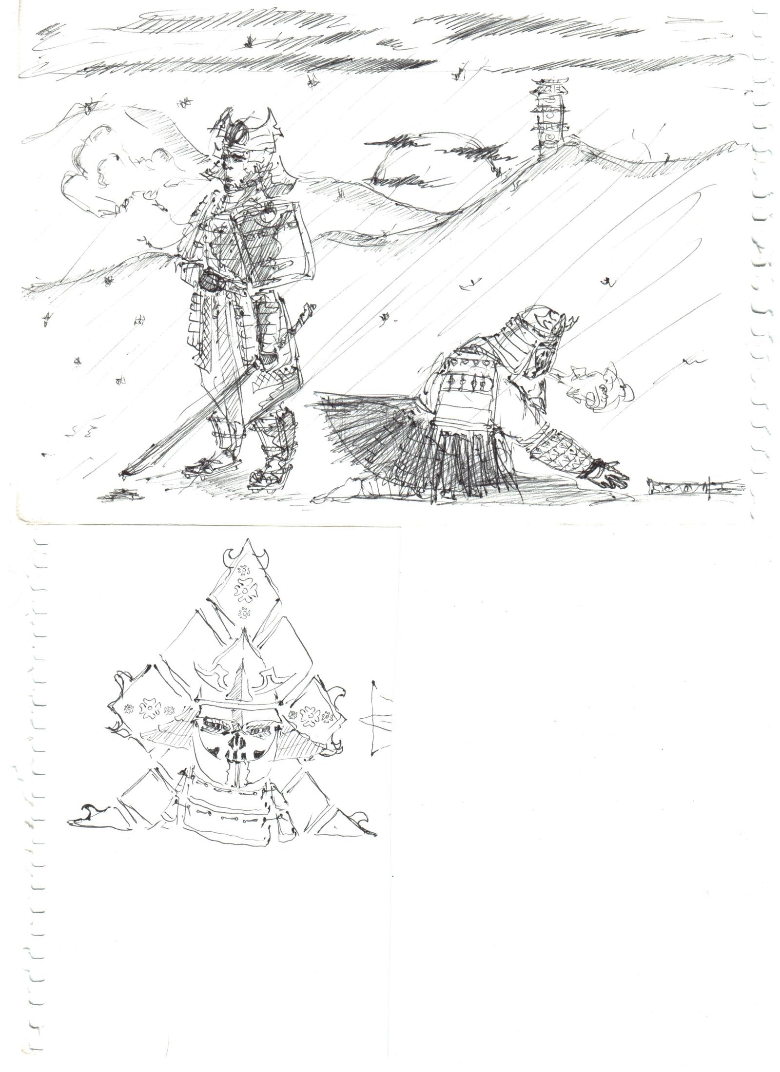 Drawings (sketches): ashigaru, samurai, weapons, ashigaru and spirit in armor - My, 121703, , Longpost