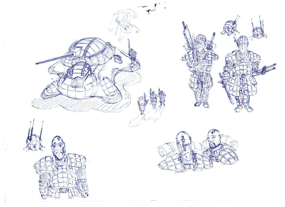 Sketches for a fictional universe (sketches) techno-samurai, equipment, weapons. - My, 121703, , Longpost