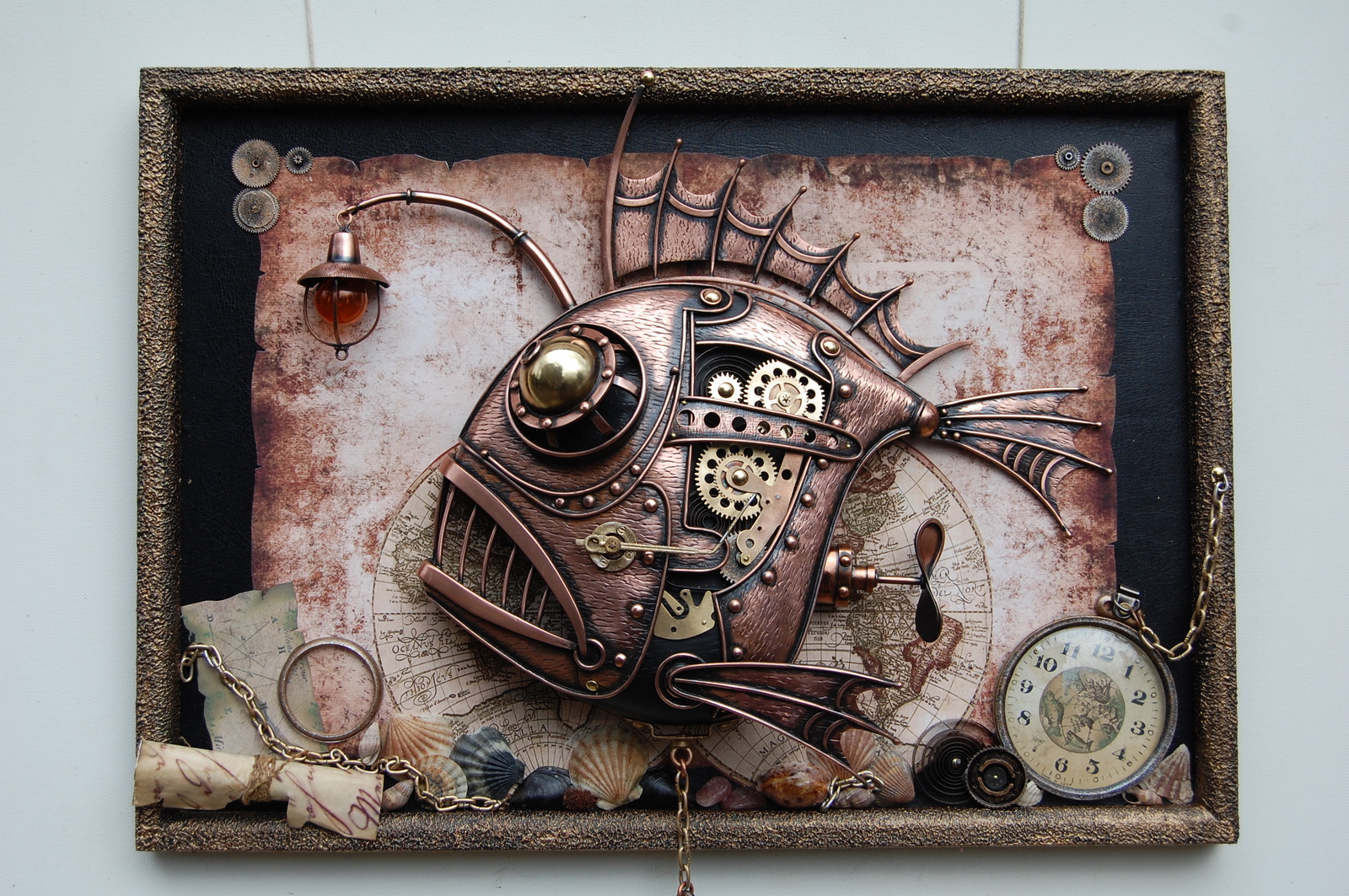 Steampunk panel Anglerfish - My, , Panel, Steampunk, Needlework without process, Longpost