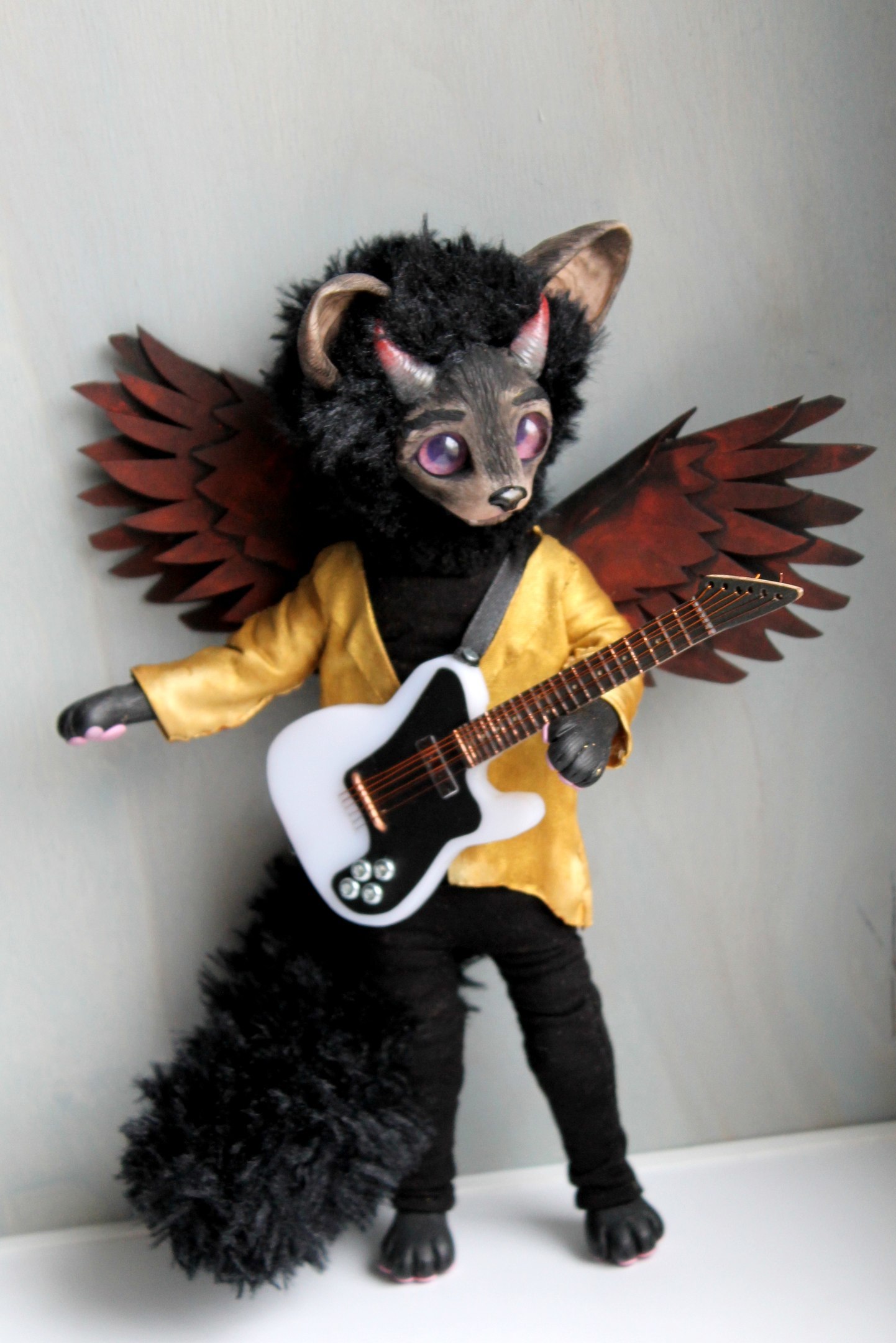 Demon cat - guitarist - My, Doll, Guitar, cat, Handmade, Needlework without process, Longpost