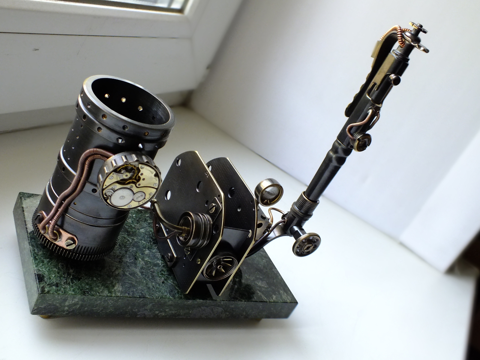 Steampunk desk stand for pencils, pens and business cards - My, , Pen, Steampunk, Video, Longpost