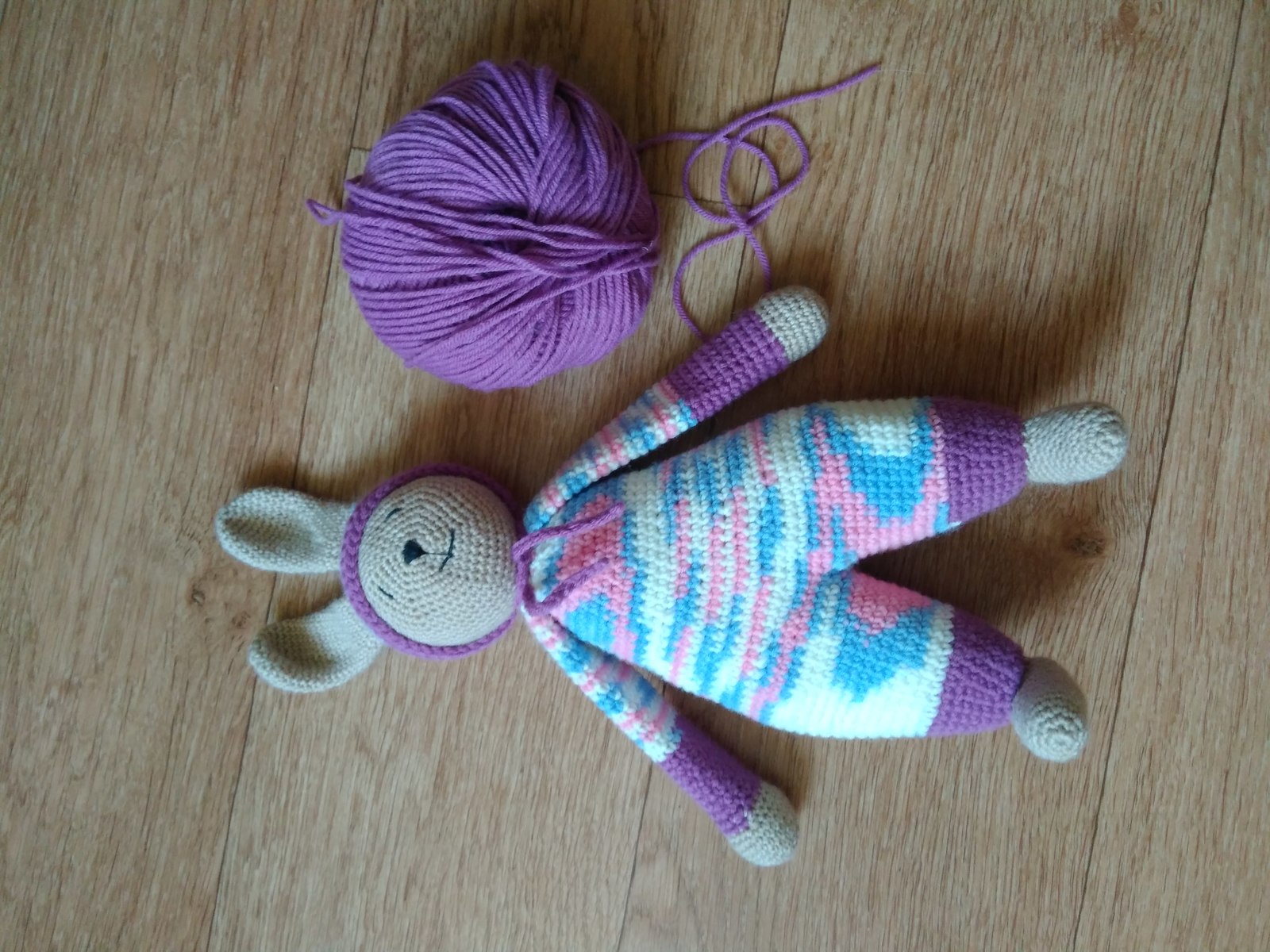 Sleepy bunny in pajamas - My, Crochet, Needlework, , Needlework without process, Longpost