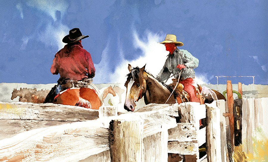 Cowboys in the paintings of Don Weller - Horses, Cowboys, Painting, , Cow, Longpost