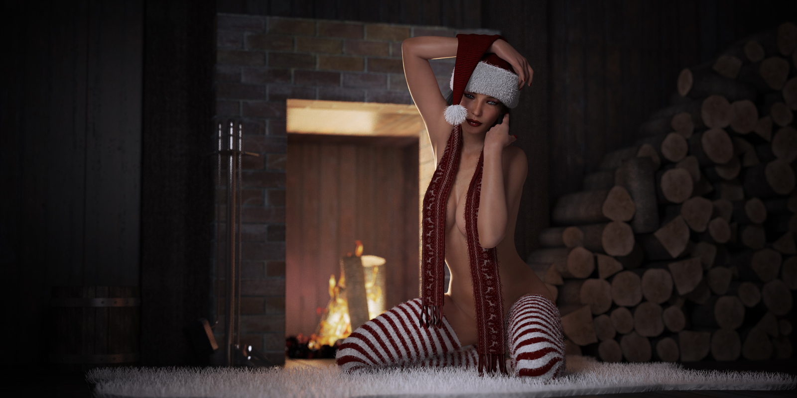 By the fireplace - NSFW, Saphirenishi, 3D, Girls, Strawberry