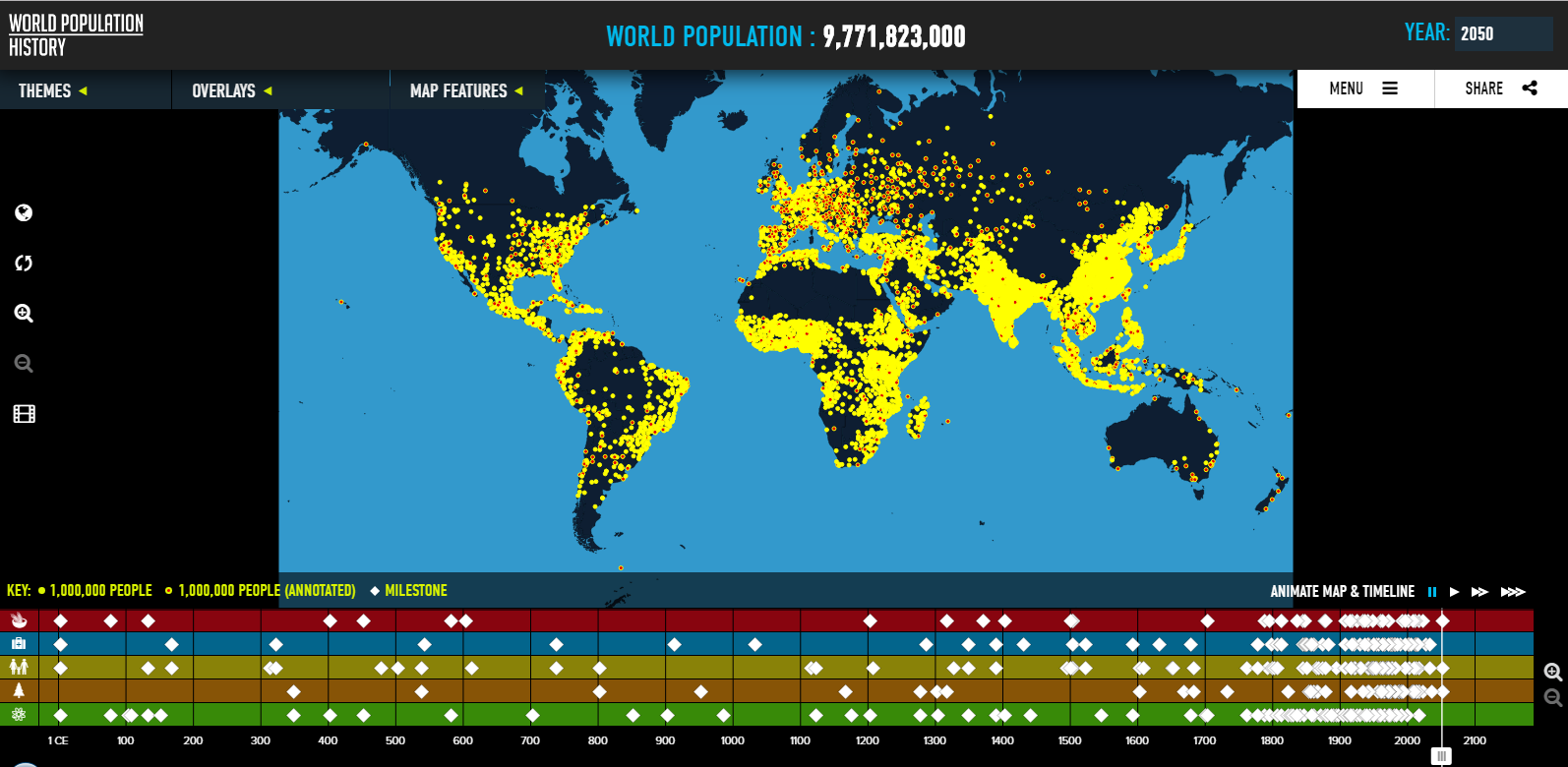 Interactive map about the history of mankind - Site, A life, Development, Humanity, Civilization, Land, Story