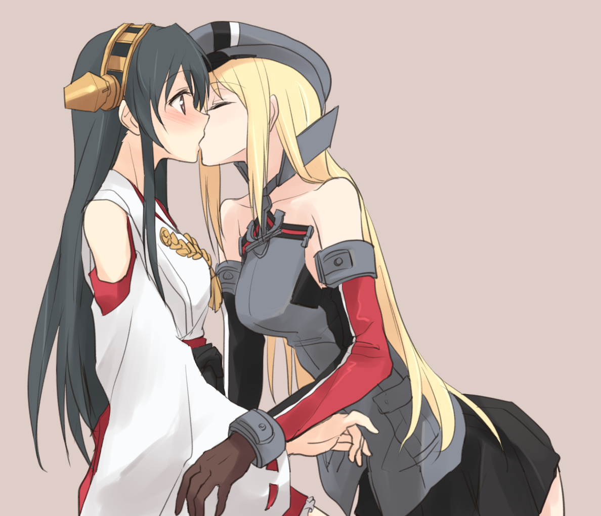 Chuu ~ - Kantai collection, Bismarck, Haruna, Yuri, Anime art, Anime, Kiss