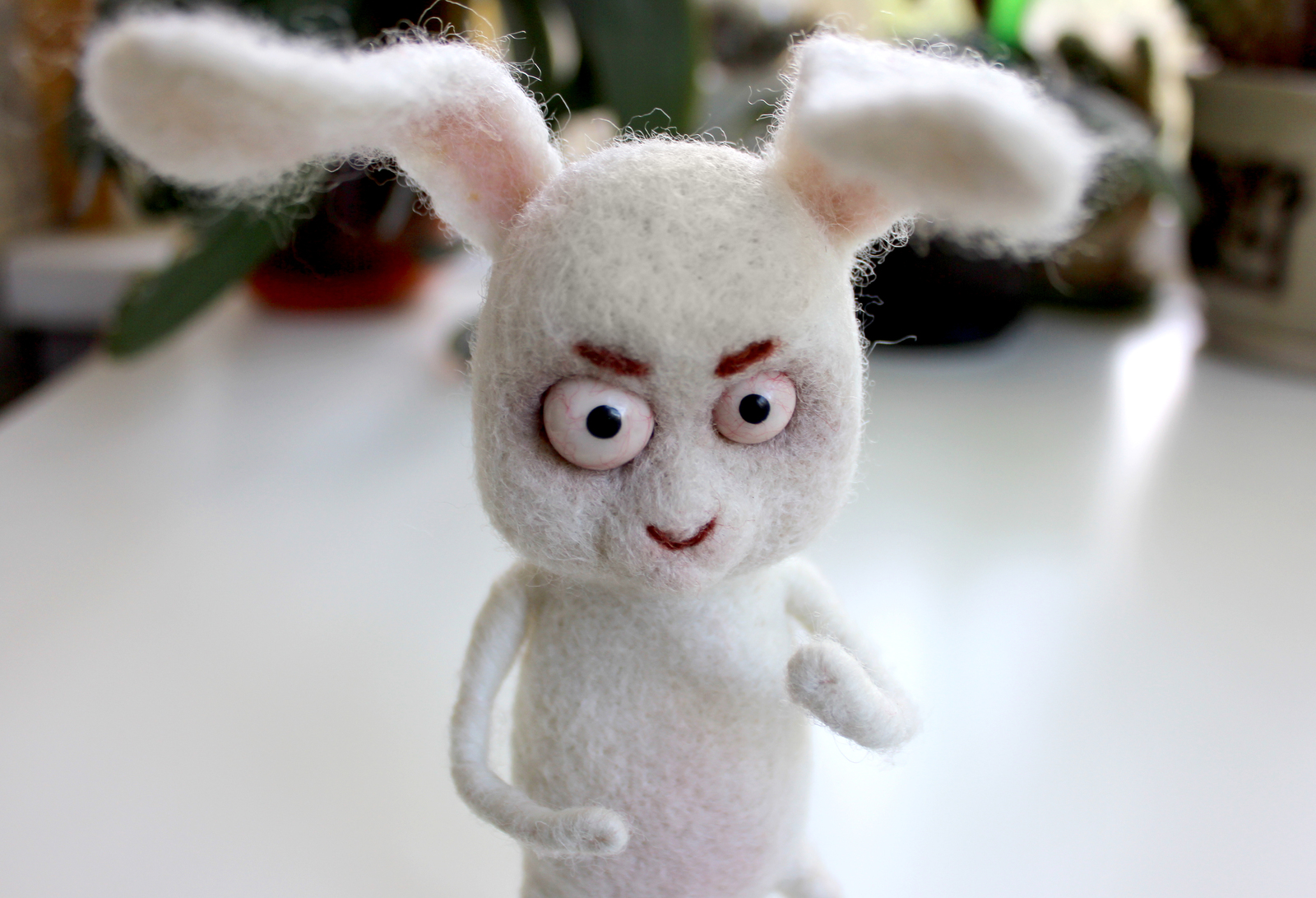 Creep Bunny (don't watch for the faint of heart) - My, Dry felting, Hare, Rabbit, Kripota, Handmade, Eyes, Longpost