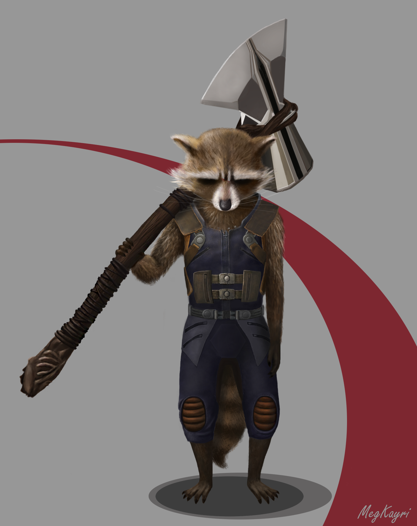 Rocket and Thunderaxe - My, Digital, Drawing, Avengers, Guardians of the Galaxy, Raccoon Rocket, Longpost