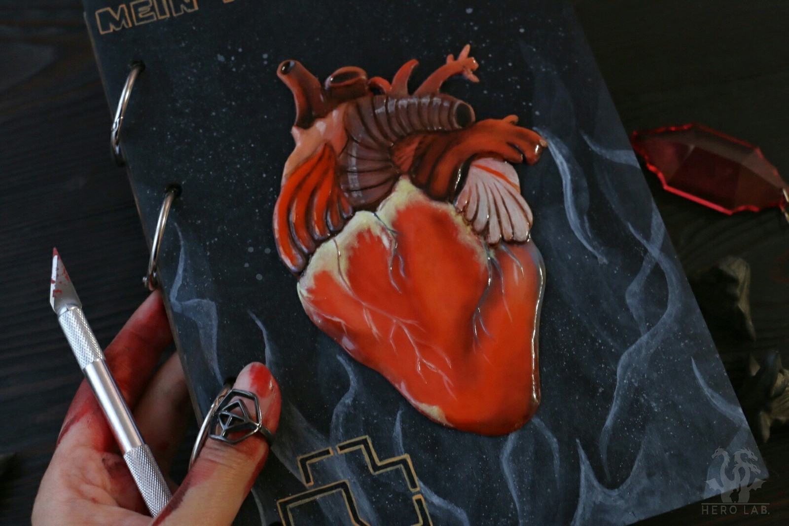 MEIN HERZ BRENNT - My, My, Needlework without process, Polymer clay, Heart, Rammstein, Notebook, Sketchbook, Longpost