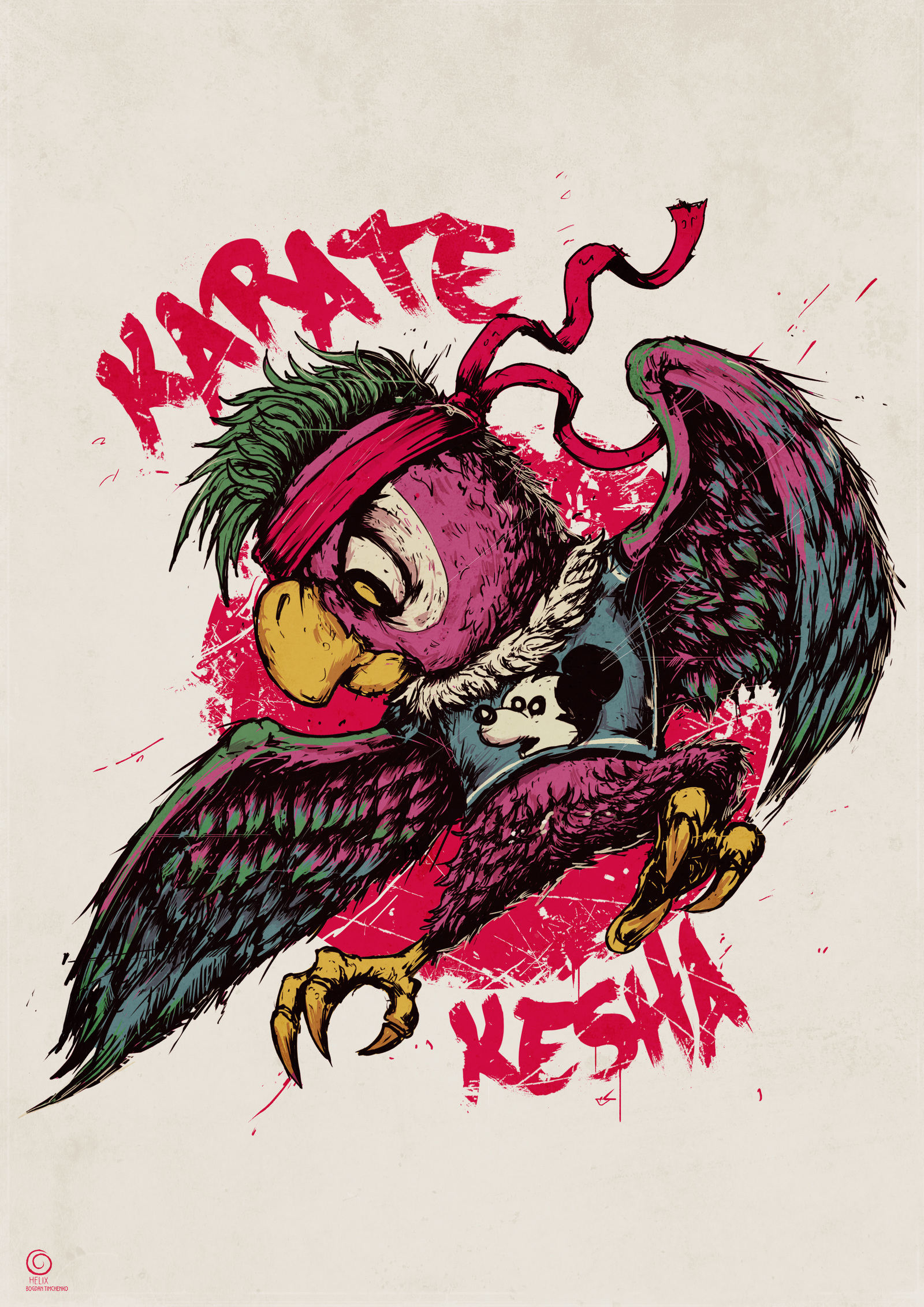 Karate Kesha - My, Parrot Kesha, Kesha, Karate, Longpost, A parrot, Cartoons, Drawing, Digital drawing