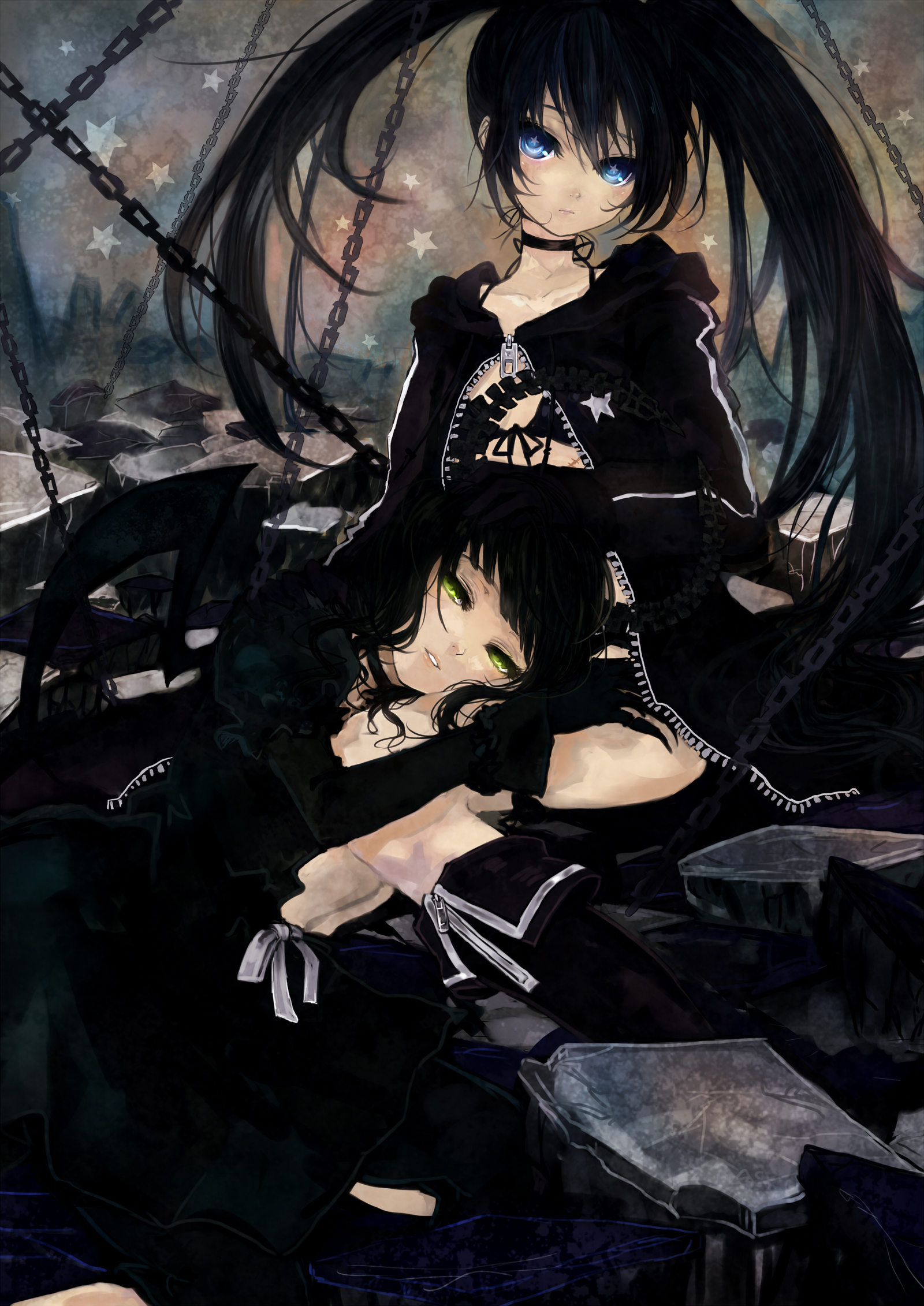 Pisuke - , Anime art, Longpost, Megurine luka, Black rock shooter, Dead Master, Beyond the clouds, Vocaloid