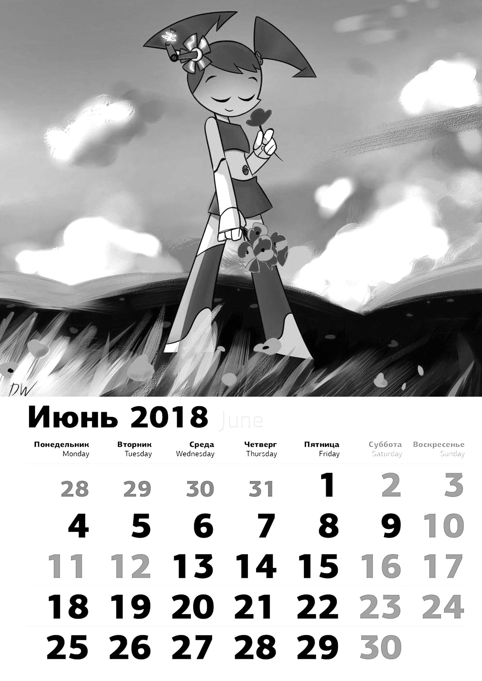 Календарь ИЮНЬ 2018 MLaaTR - Моё, Xj-9, Робот, Календарь, Календарь 2018, Длиннопост, Jenny Wakeman (Xj-9)