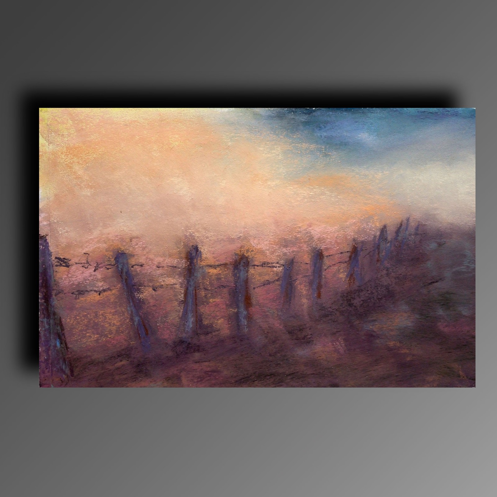 In field - My, Pastel, Field, Painting, Fence