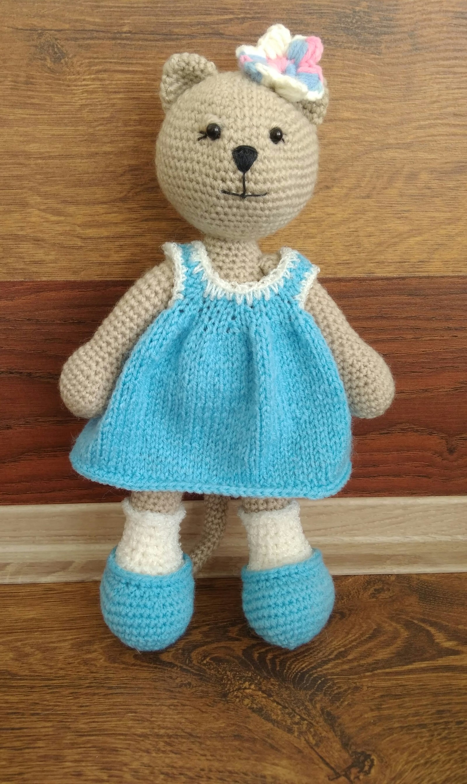 Kitty in a dress - My, , Knitting, Amigurumi, Knitted toys, Crochet, Longpost