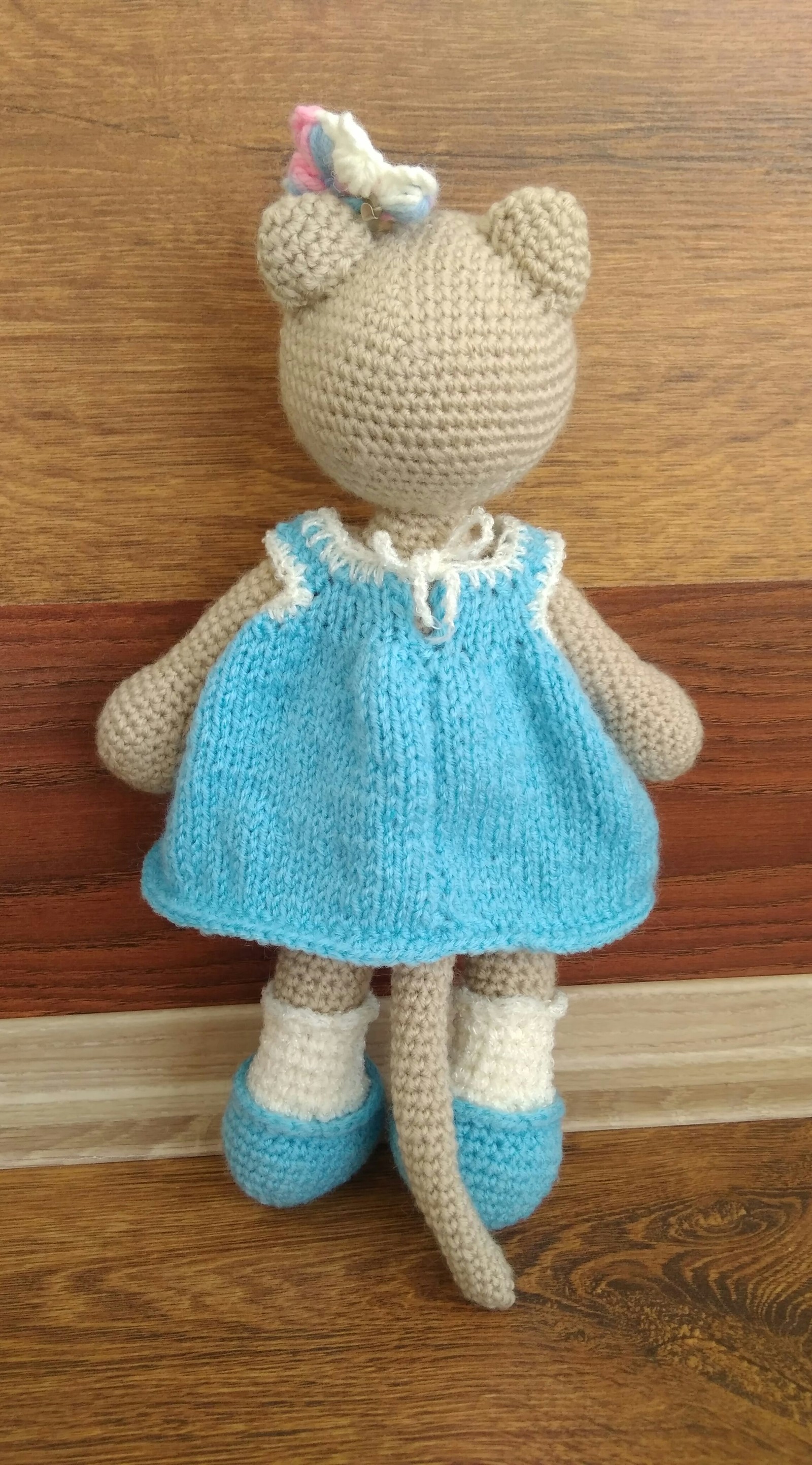 Kitty in a dress - My, , Knitting, Amigurumi, Knitted toys, Crochet, Longpost