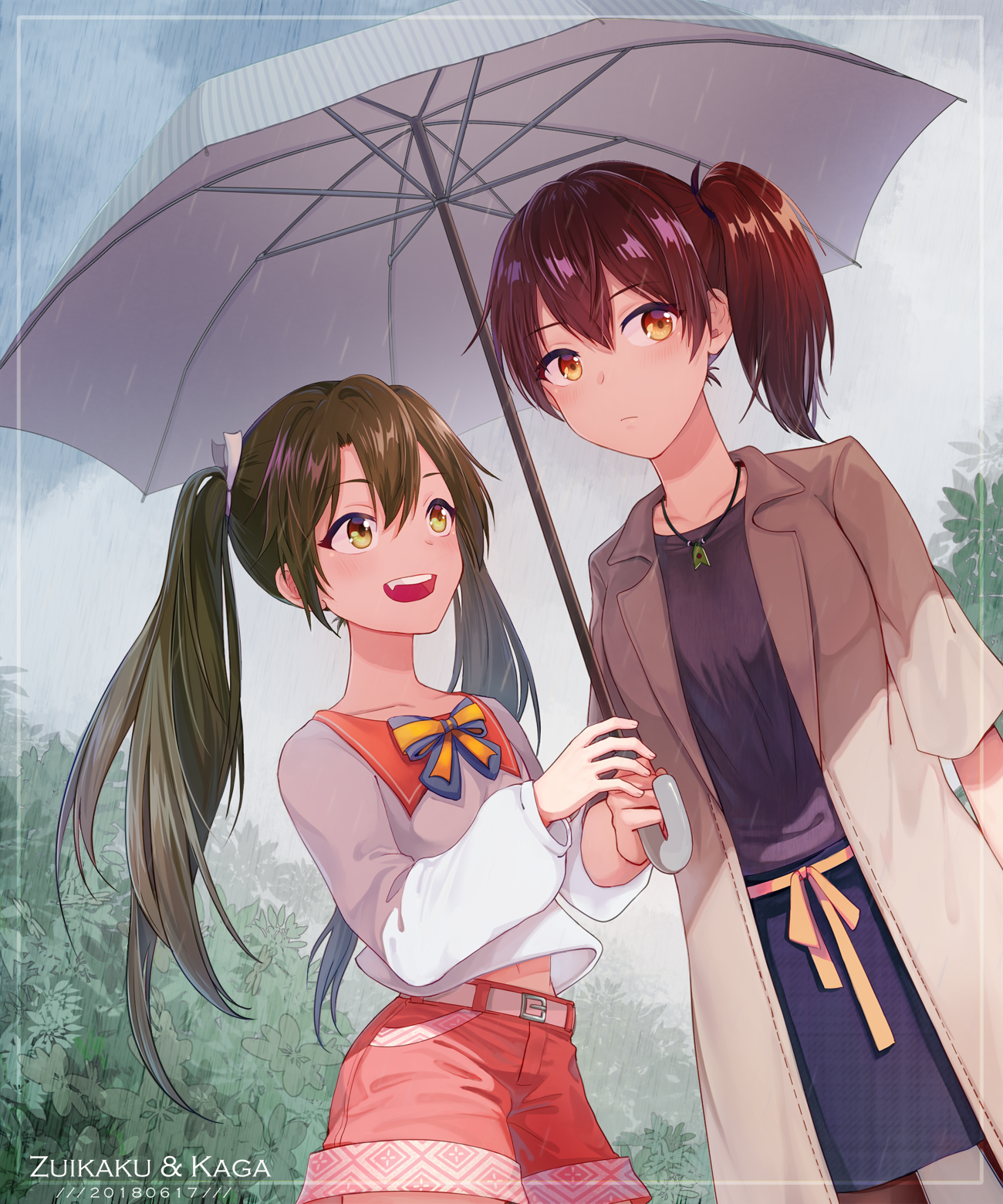 ZuiKaga - Kantai Collection, Zuikaku, Kaga, Аниме, Anime Art, Зонт, Rainy season