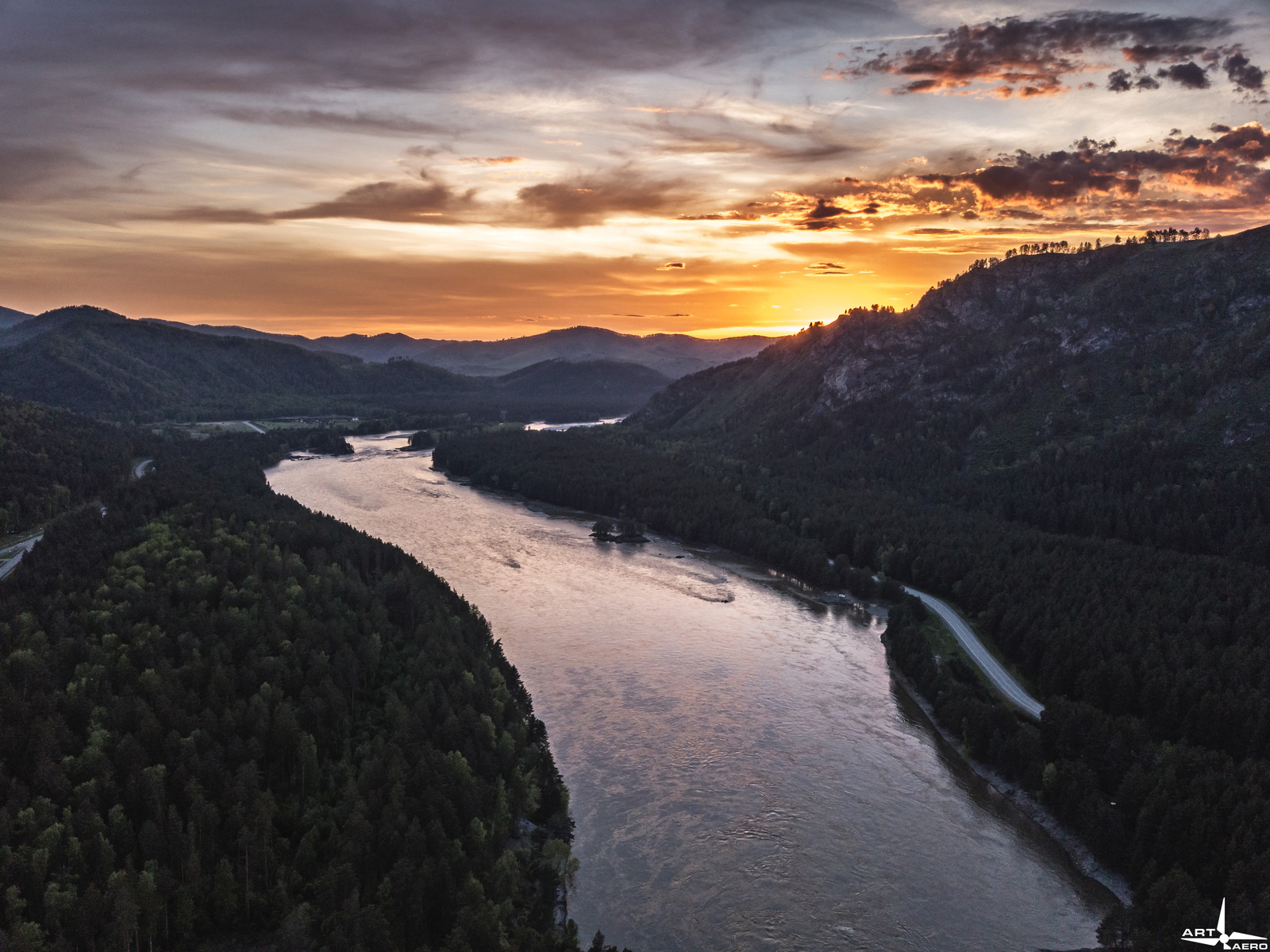 Altai - My, Altai, Katun, Quadcopter, The mountains, Sunset, Altai Republic