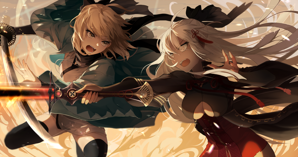 Dance of the Pale Swordmaster and Tanned Demon - Anime, Anime art, Fate grand order, Okita souji, Majin Saber, Okita Souji Alter, , Oda nobunaga, Longpost