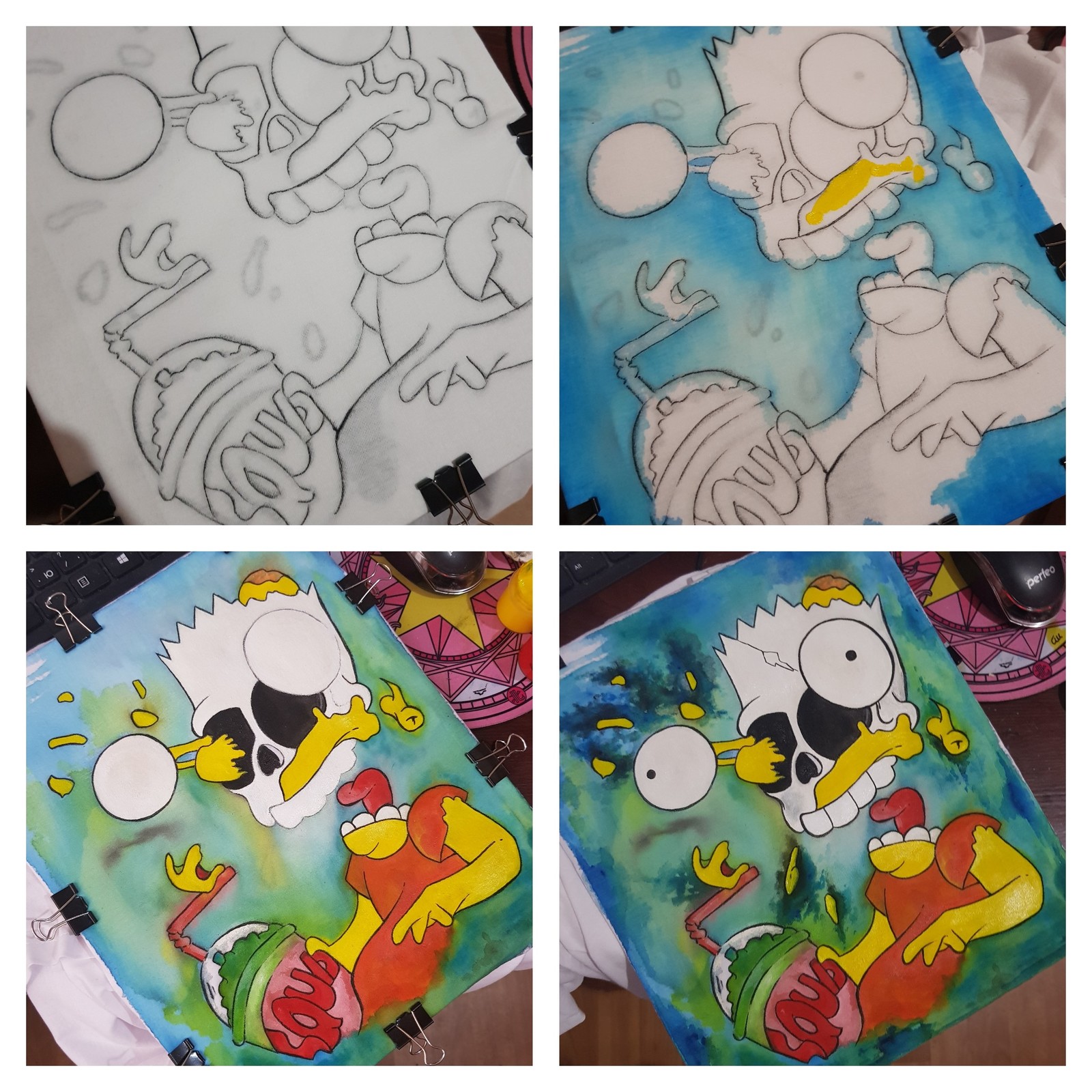 hand painted t-shirts - My, Painting on fabric, Painting, T-shirt, Rick and Morty, The Simpsons, Longpost, Acrylic, Cartoons