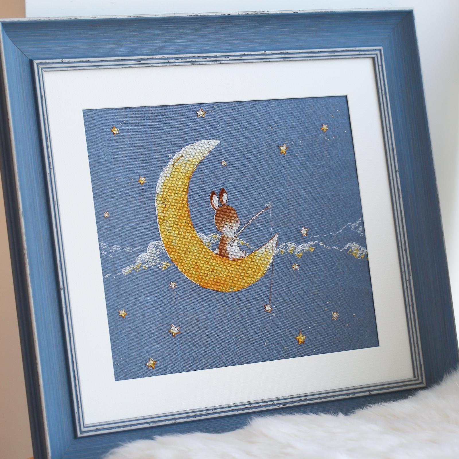 To The Moon & Back - My, Embroidery, Cross-stitch, Hare, , Author's scheme, Cross, Embroidery