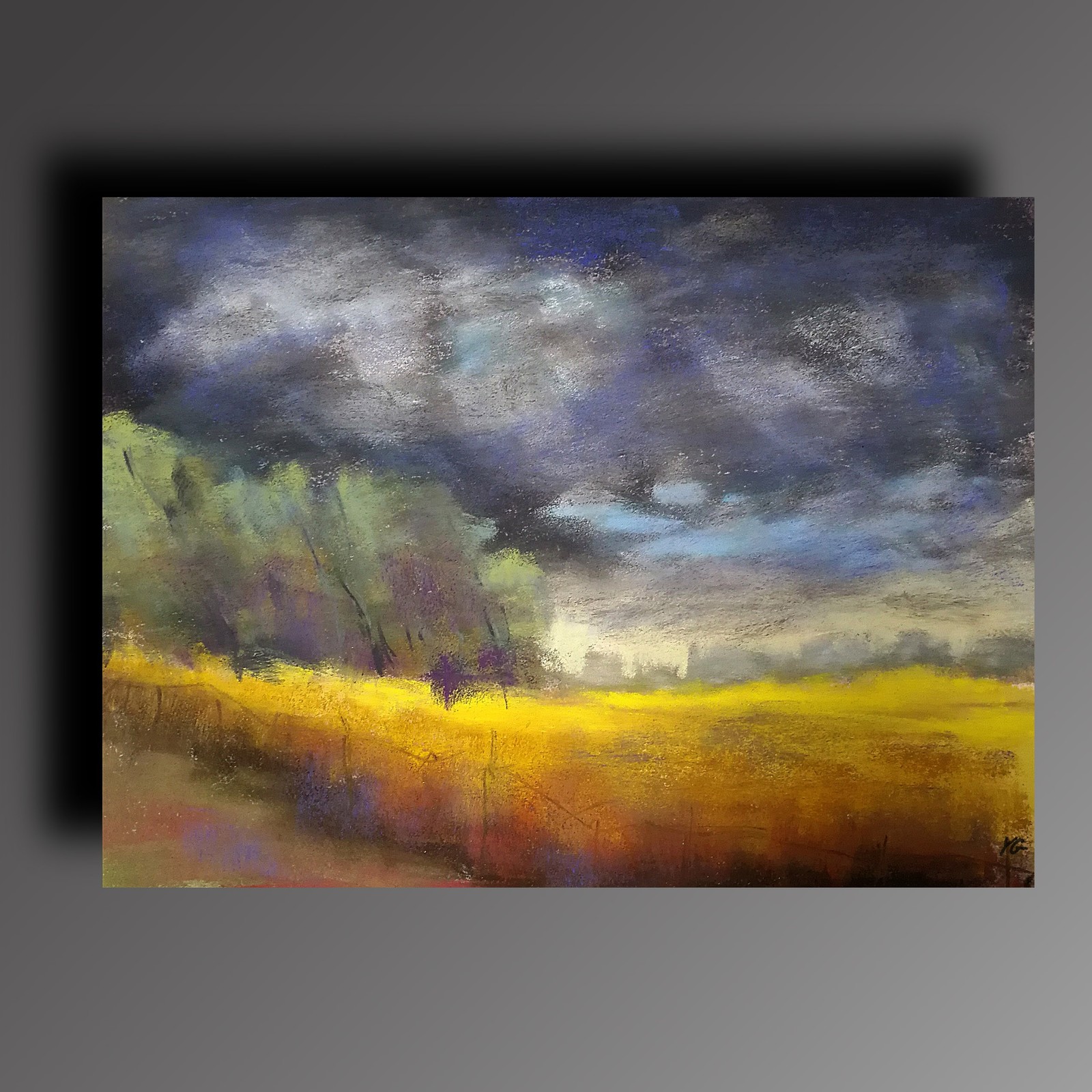 Before the storm - My, Pastel, Painting, Weather, Field, Grove, Sky