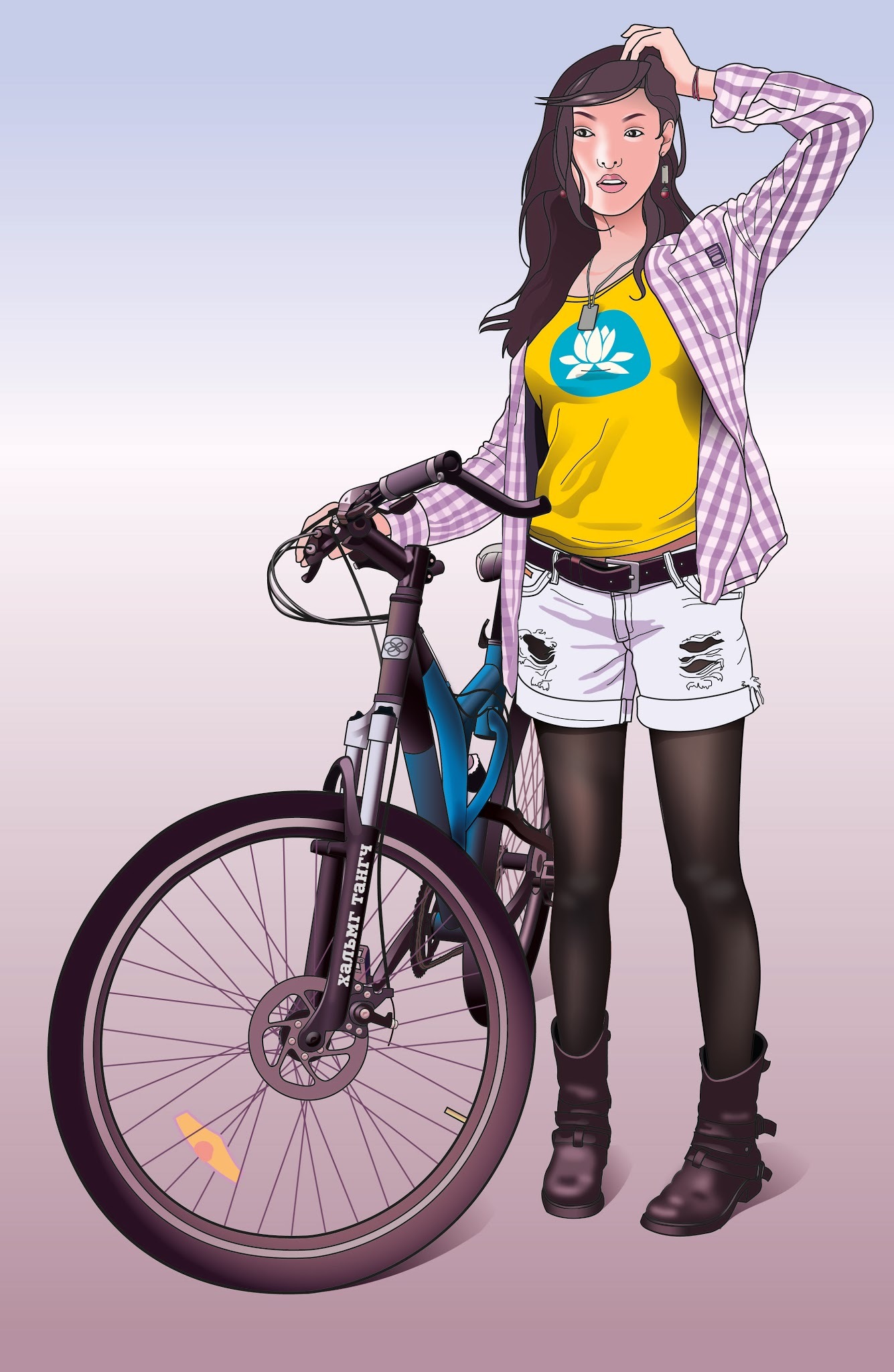 Velokalmychka - My, Girls, A bike, Kalmyks, Drawing, Grunge