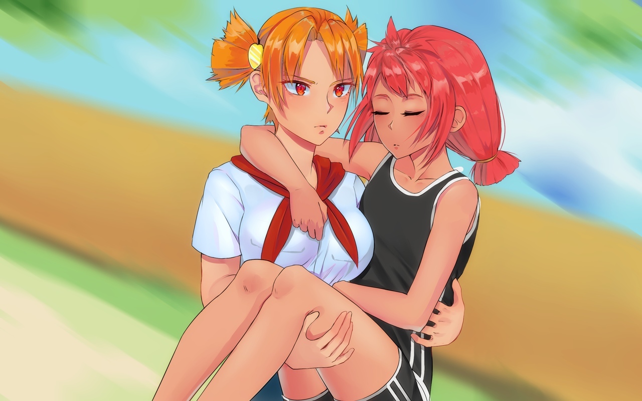 Ulyana is so tired that Alice carries her in her arms :) - Endless summer, Alisa Dvachevskaya, Ulyana, Visual novel, , Fashion