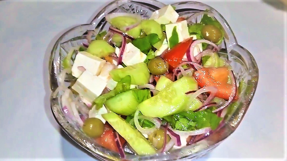 Greek salad. - My, Longpost, Greek salad, Salad, Vegetables, Recipe, Food