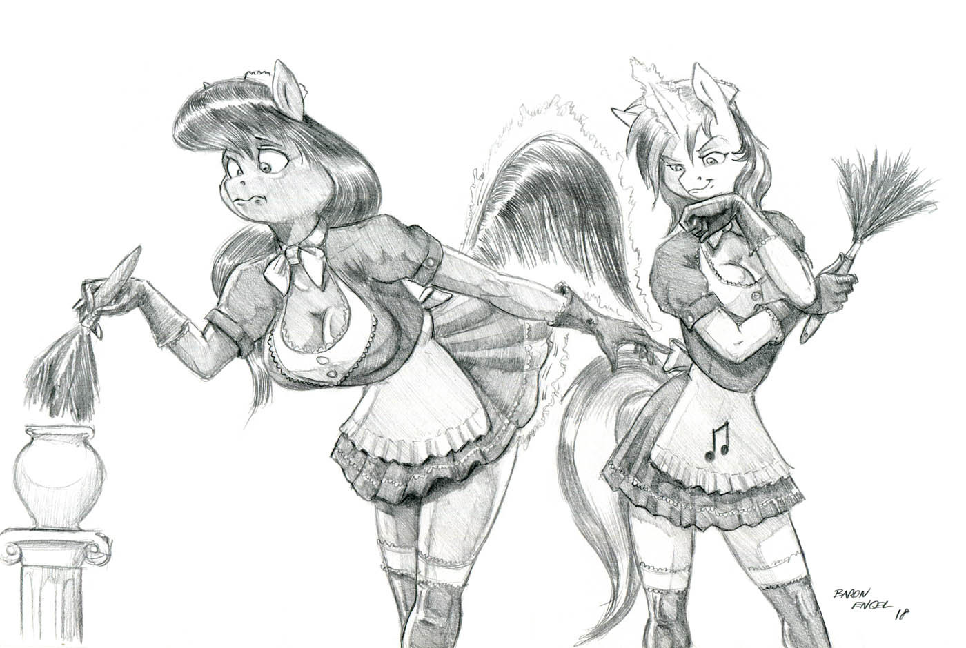 Maids - My little pony, Octavia melody, Vinyl scratch, Anthro, MLP Edge