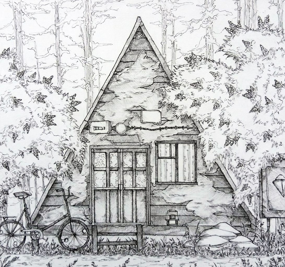 Sketch - My, Drawing, Art, Endless summer, Visual novel, Games, Fan art, House