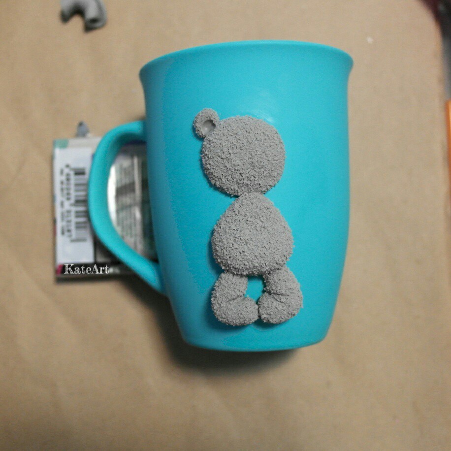 Mug decor - My, Teddy bear, Polymer clay, Needlework with process, Mug with decor, Longpost