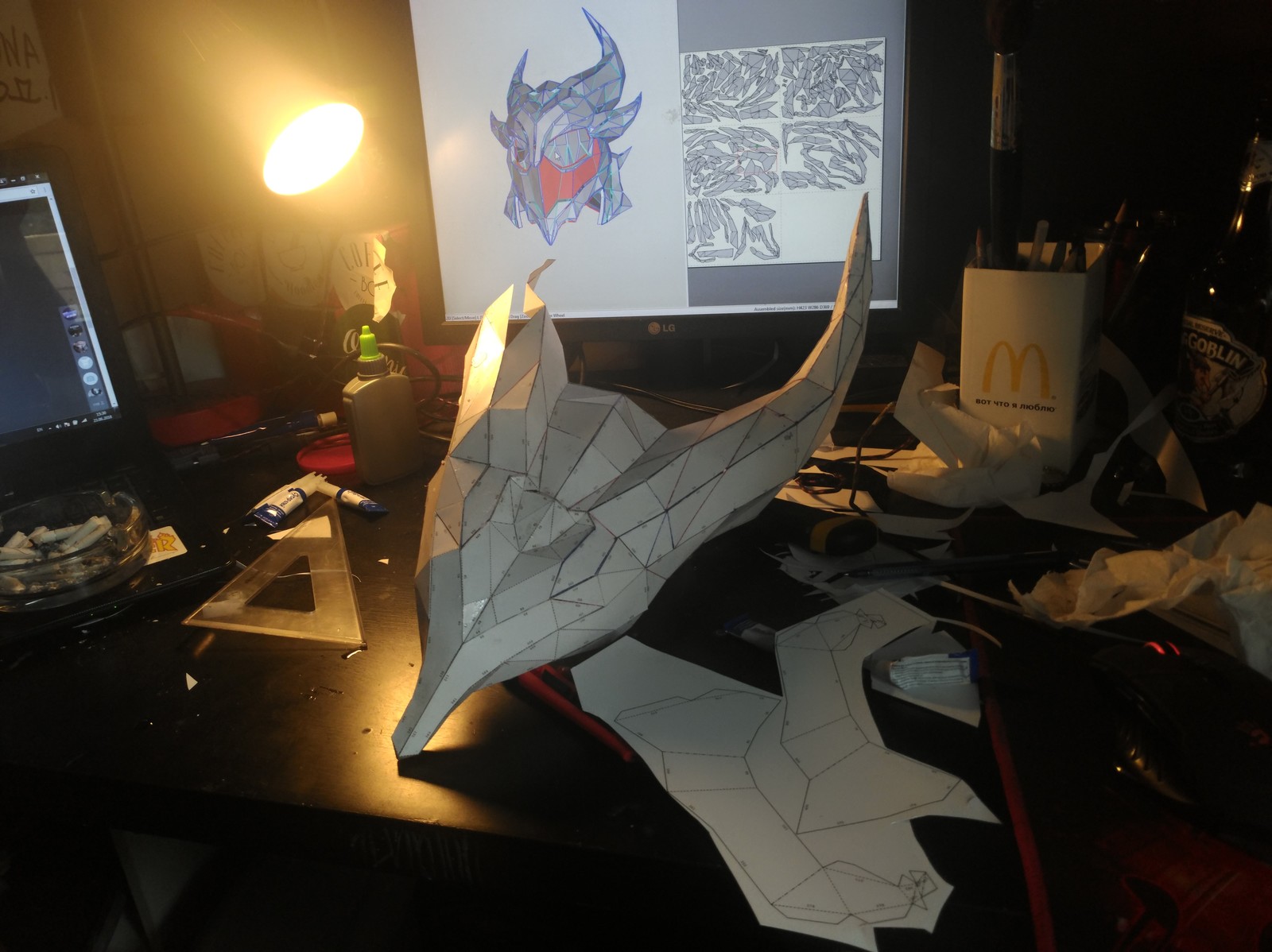 Pervak ??Daedric Paper Helm - My, , Daedra, Paper, Models, Modeling, Helmet, Papercraft, Pepakura, Longpost