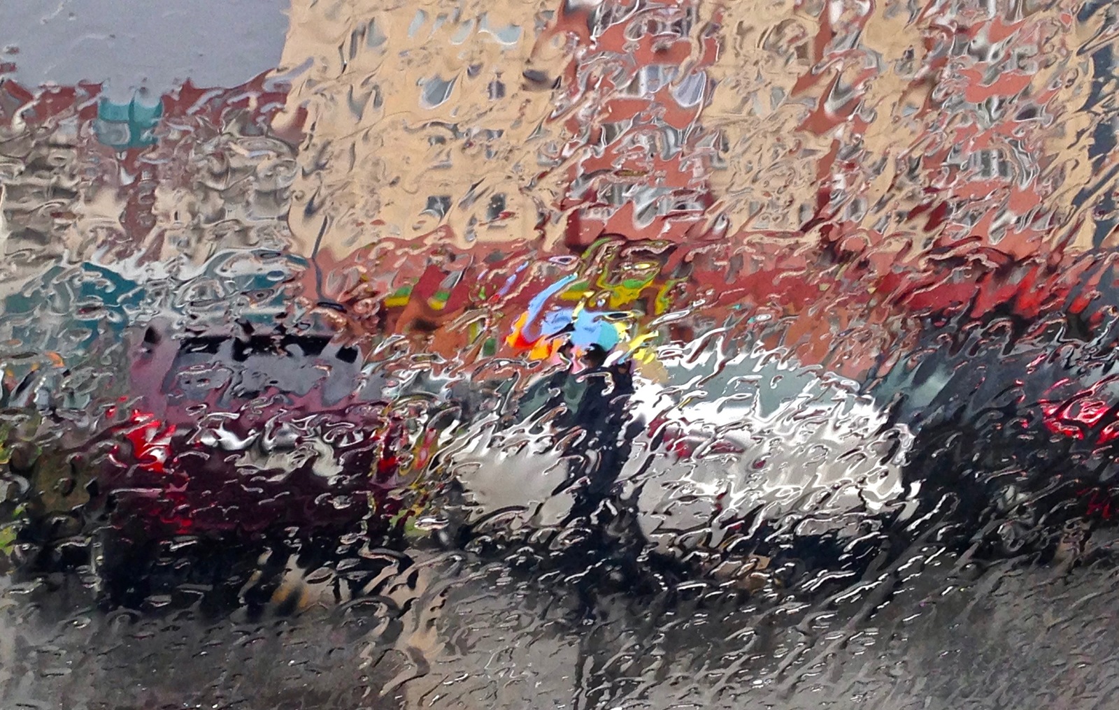 Girl with a bright umbrella - The photo, Glass, Impressionism, Rain