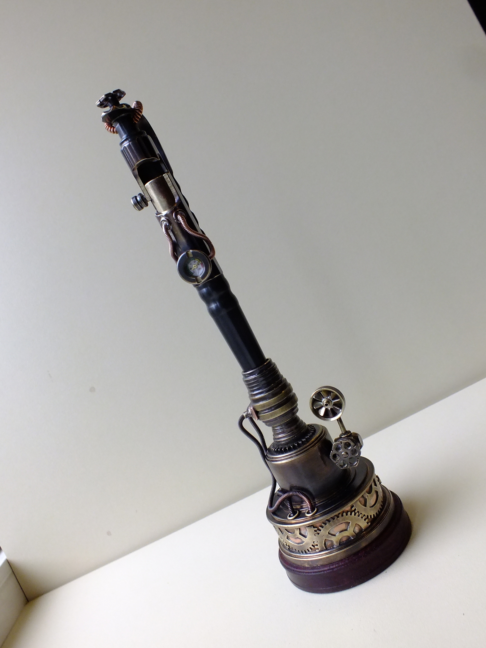 Handle with stand and hiding place for a flash drive - My, Steampunk, Pen, Needlework without process, Stand, Video, Longpost