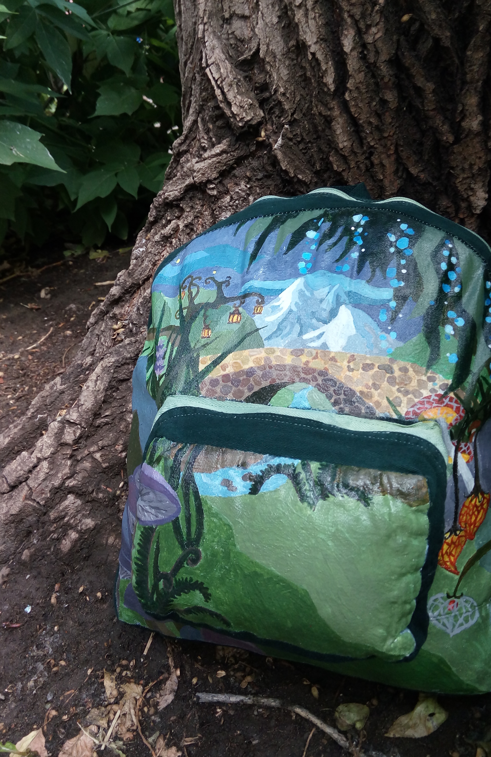 Fabulous backpack for a fabulous handyman - My, Creation, Longpost, Painting on fabric