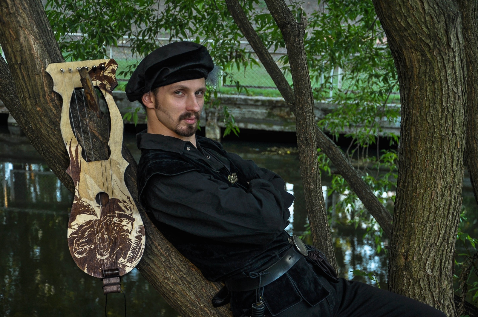 Minstrel with lyre - My, Pyrography, Roleplayers, Musical instruments, Scandinavia, Викинги, Crow, Lyre, Middle Ages, Longpost