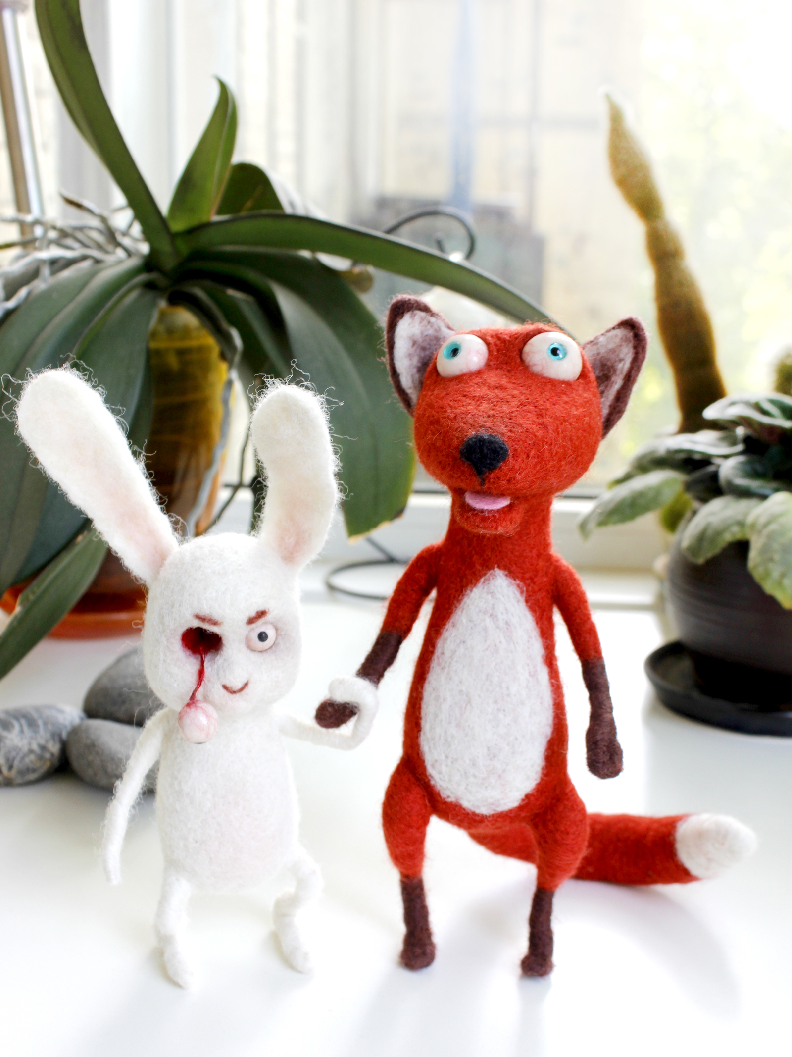 Fox, author's toy - My, Fox, Rabbit, Dry felting, Handmade, Handmade, Author's toy, Eyes, Longpost