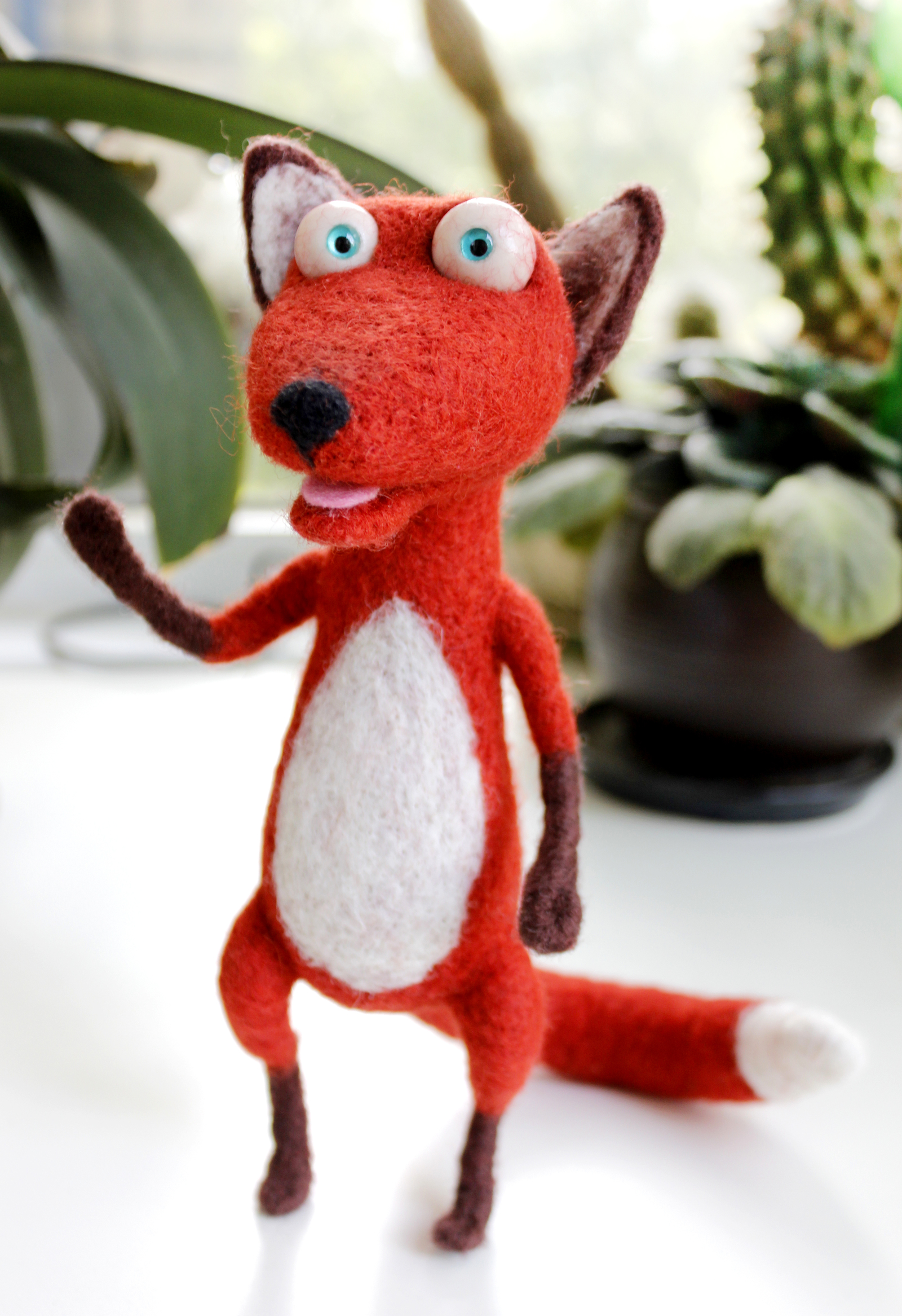 Fox, author's toy - My, Fox, Rabbit, Dry felting, Handmade, Handmade, Author's toy, Eyes, Longpost