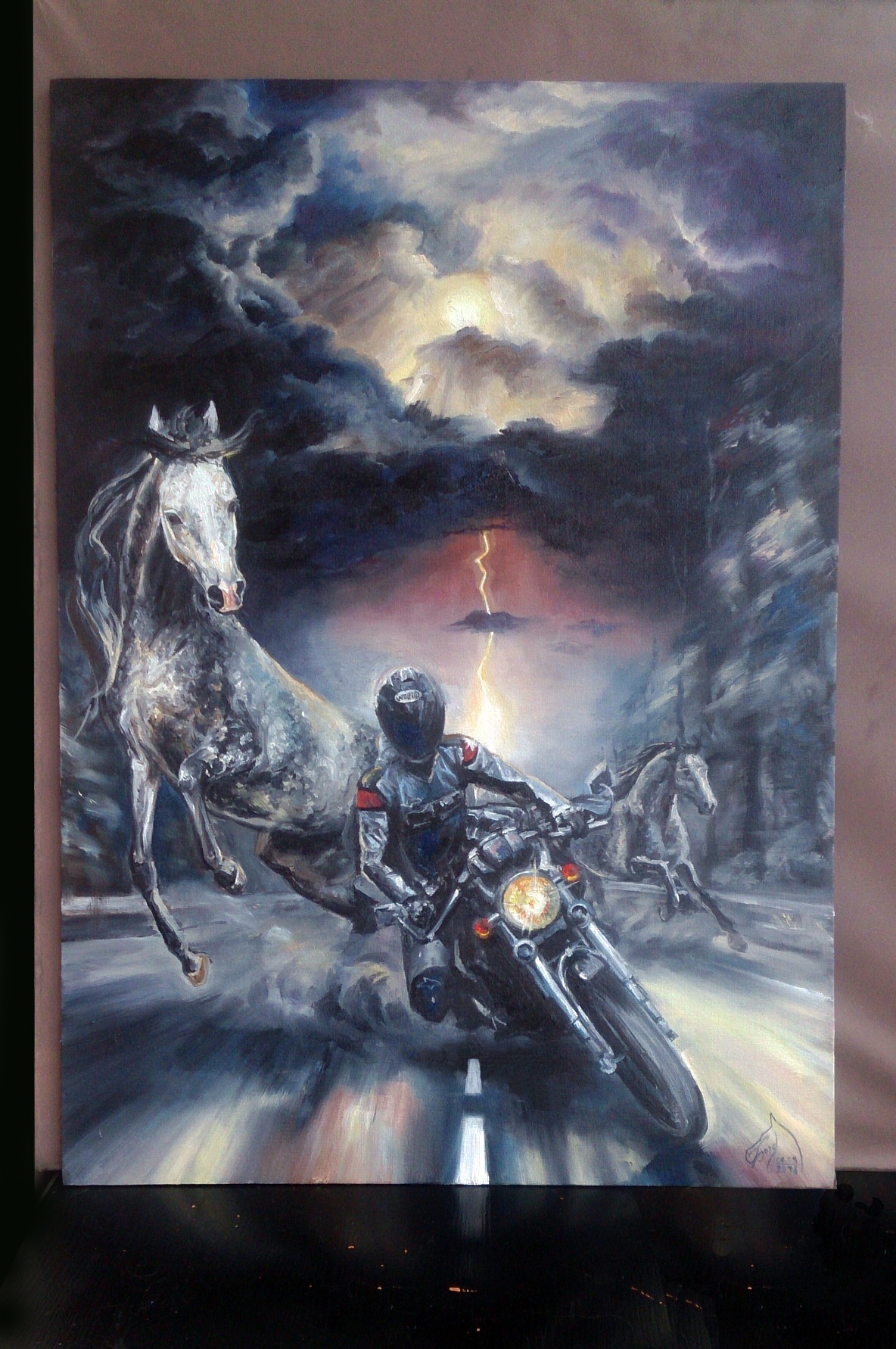 Beginning artist - My, Art, Moto, Motorcycles, Motorcyclist, Art, Painting, Horses, Thunderstorm, Motorcyclists