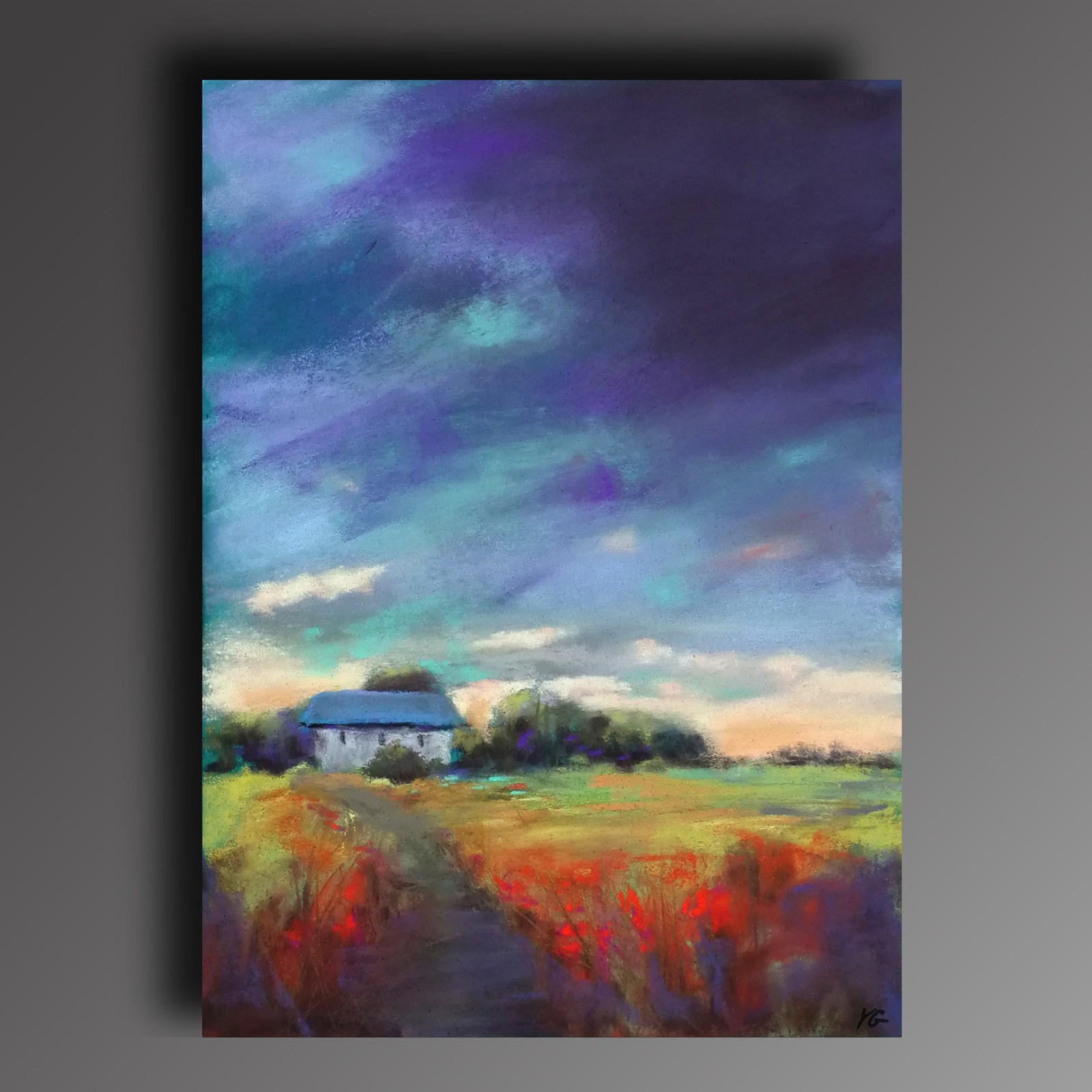 Way home - My, Pastel, Painting, House, Landscape, Painting, Field, Sky