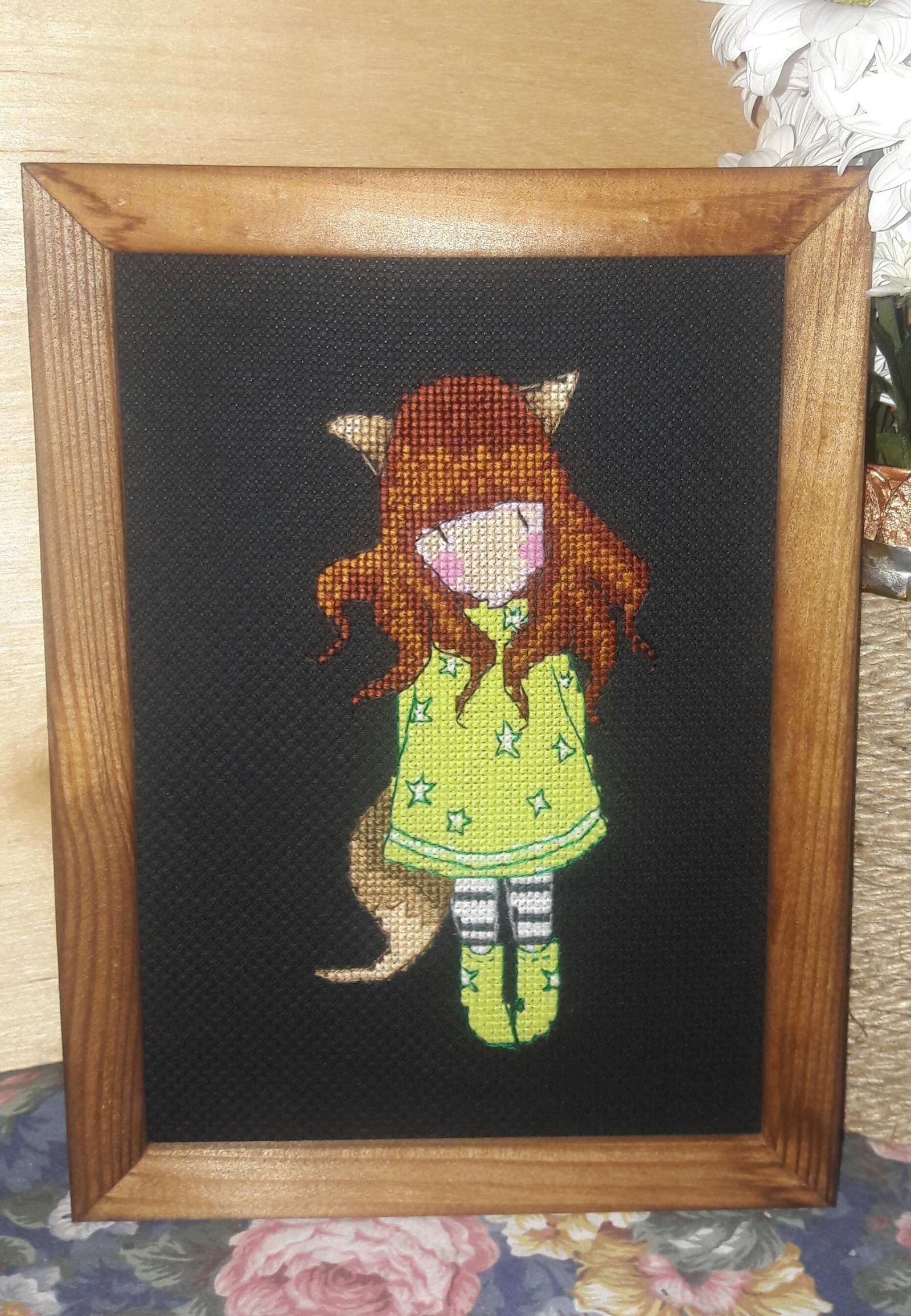 Fox girl. Embroidery - My, Cross-stitch, Needlework without process, Embroidery, Longpost