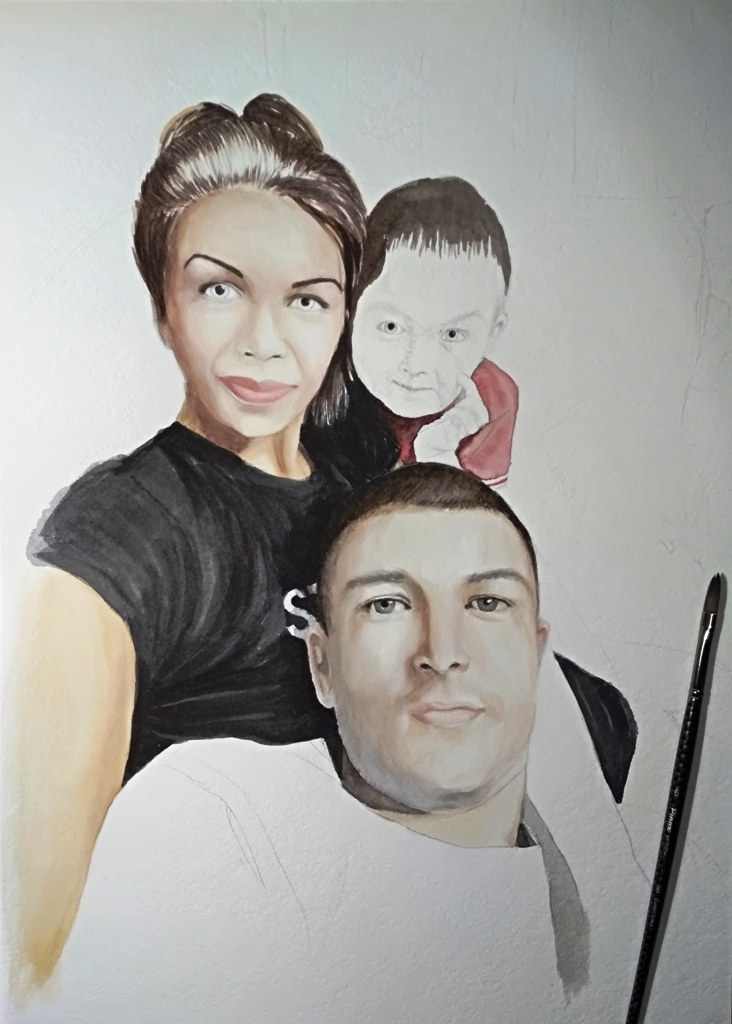 Watercolor portrait - My, Watercolor, Portrait, Portraits of people, Portrait by photo, Longpost, Drawing, Family, Children