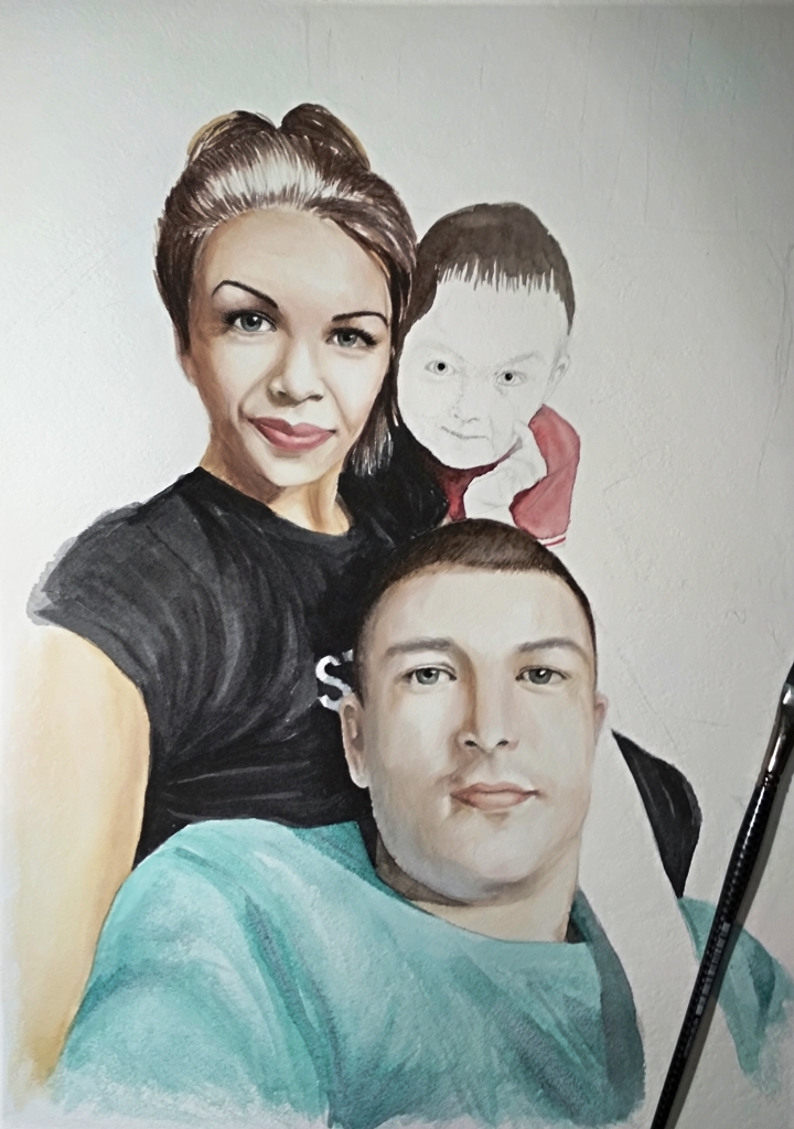 Watercolor portrait - My, Watercolor, Portrait, Portraits of people, Portrait by photo, Longpost, Drawing, Family, Children