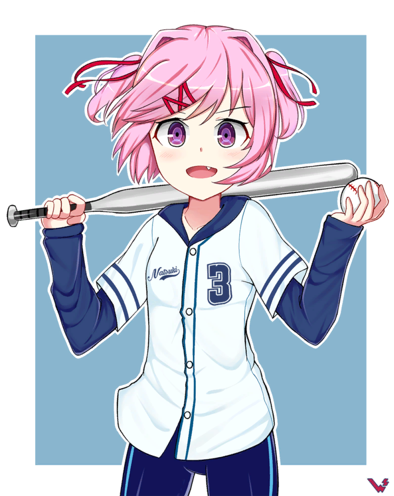 Baseball Natsuki - Doki Doki Literature Club, Anime art, Visual novel, Natsuki, Baseball