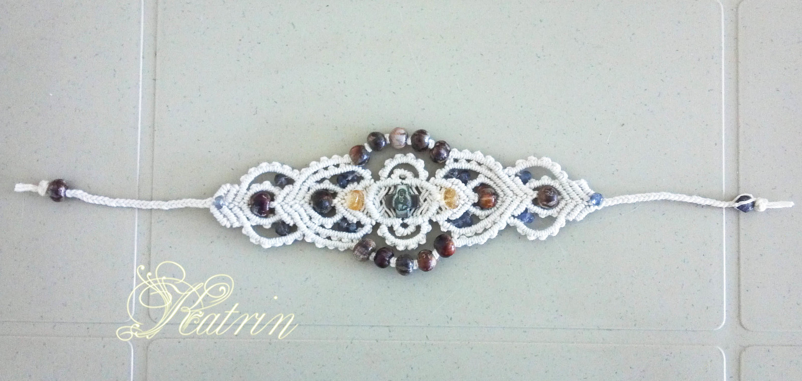 Large bracelet - My, A bracelet, Macrame, A rock, Beads, Big, Scheme, Needlework without process, Longpost